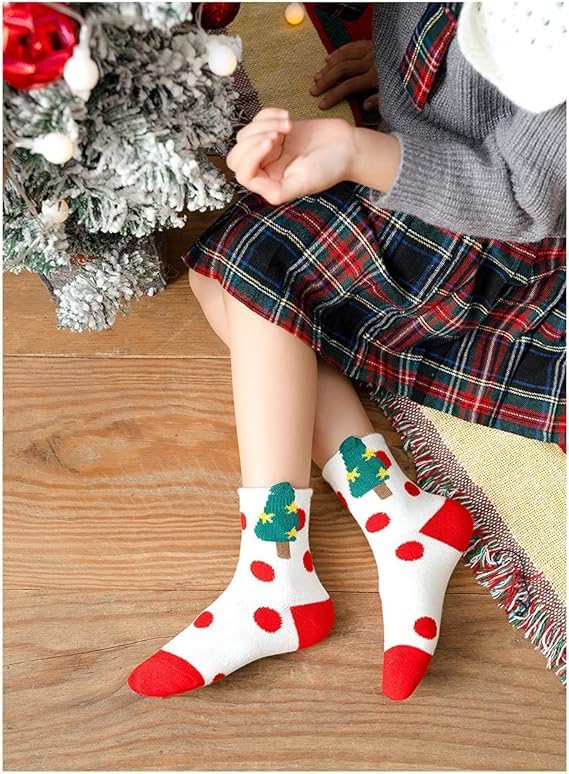 Christmas Socks for Kids - 5 Pairs Santa Claus Holiday Socks for Toddlers & Children (Girls & Boys) - Perfect for Xmas Gifts, Stocking Stuffers & Winter Celebrations