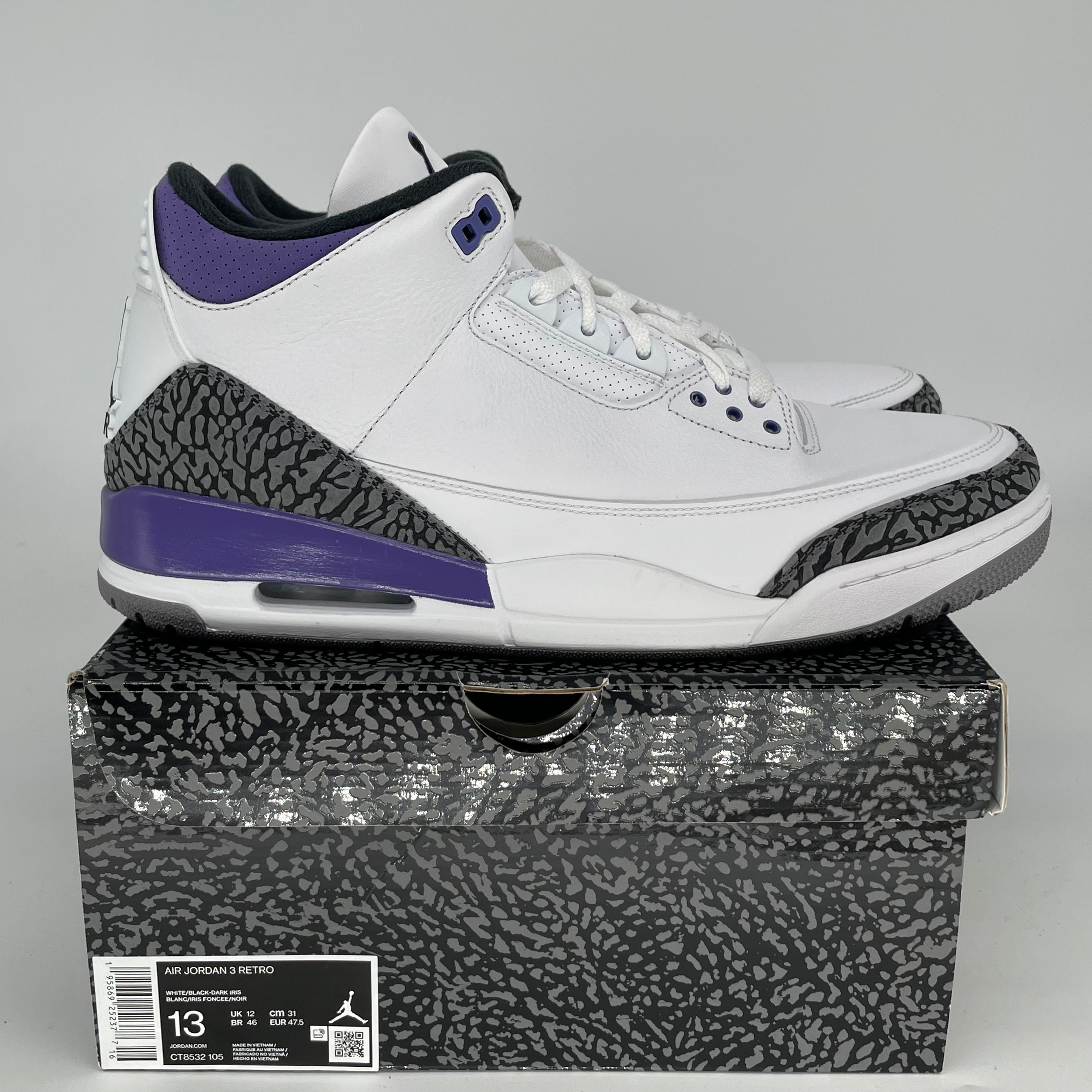 AIR JORDAN 3 DARK IRIS Men's Basketball Shoes Size 13 - CT8532 105 | Retro Sneakers for Casual Wear & Street Style