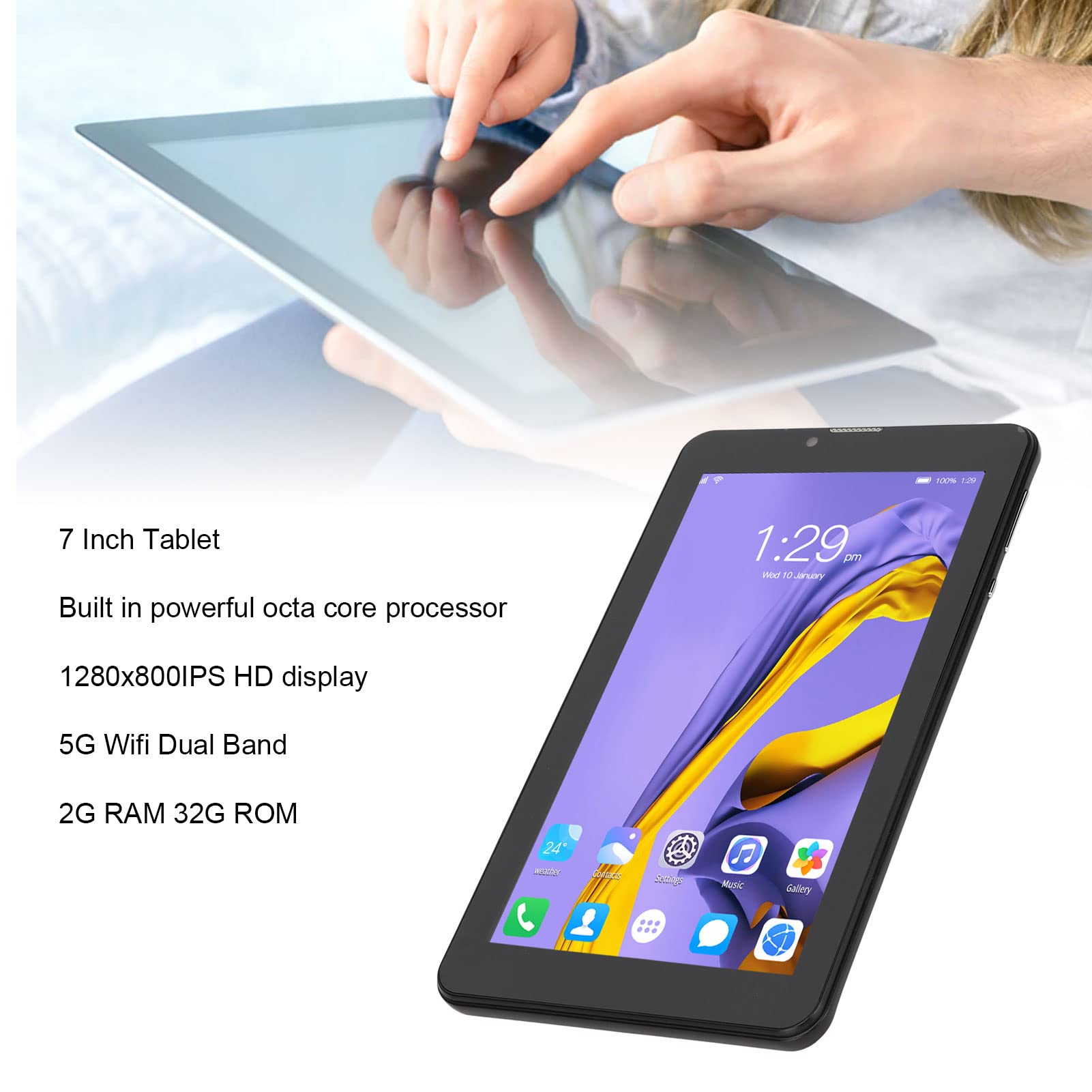 7 Inch Android Tablet PC - 1280x800 IPS HD Display, Octa Core Processor, 2GB RAM 32GB ROM, 3500mAh Battery, 5G WiFi Dual Band, Dual Camera - Perfect for Online Learning, Gaming & Entertainment (Blue/Orange Options)