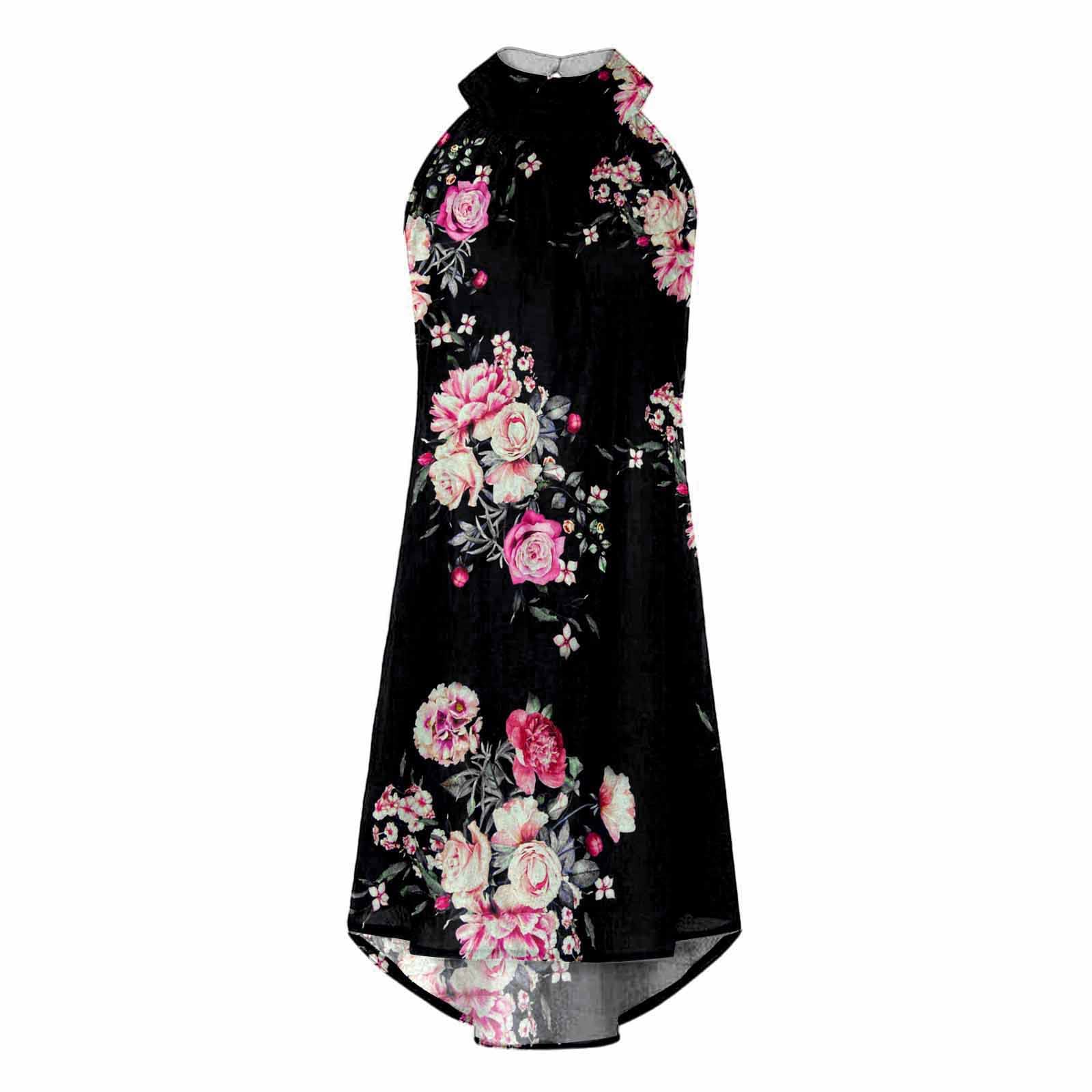 Women's Summer Halter Neck Sundress - Flowy Sleeveless Knee-Length Irregular Dress for Beach, Vacation & Casual Wear