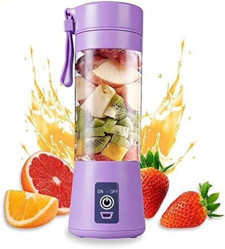 Portable USB Rechargeable Mini Blender for Smoothies & Juices - 350ml Personal Fruit Blender with 6 Blades - Perfect for Gym, Office, Travel & Home Use (Purple)