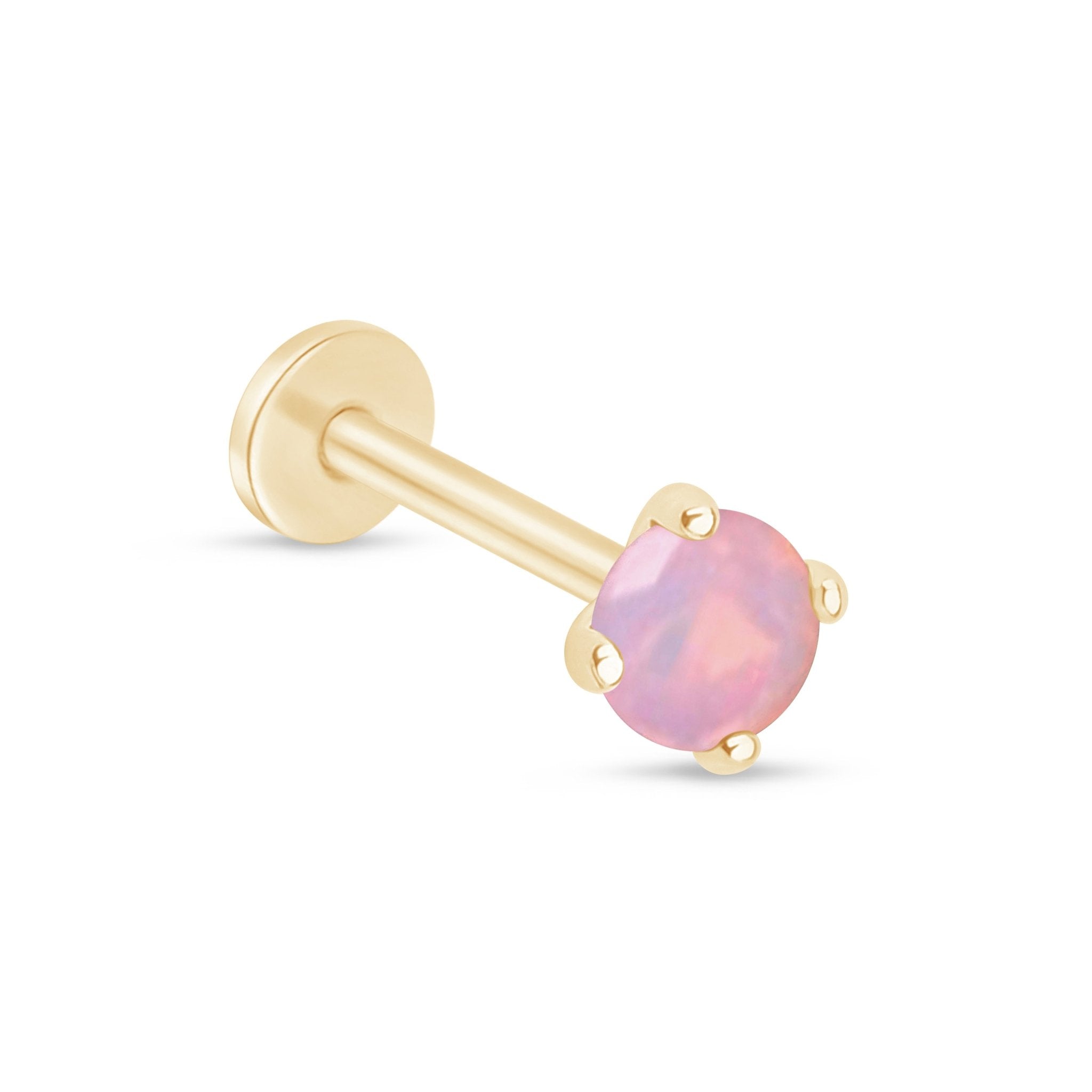 14k Yellow Gold Pink Opal Cartilage Flat Back Stud Earrings - Dainty & Hypoallergenic Jewelry for Women, Perfect for Everyday Wear & Special Occasions