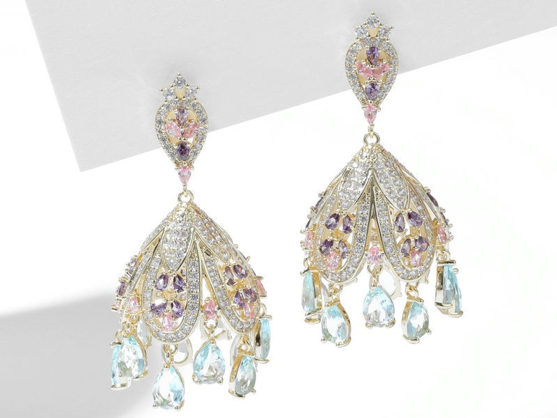 French Palace Style Zircon Chandelier Earrings for Women - Elegant Wind Bell Drop Earrings for Wedding, Birthday Party & Special Occasions | Perfect Bridal Jewelry & Evening Accessories