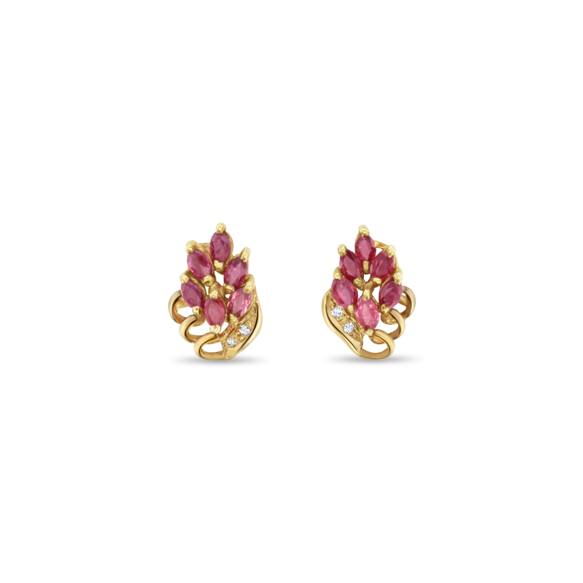 Exquisite Marquise Ruby Cluster Earrings with Diamond Accents - Perfect for Weddings, Anniversaries & Evening Events