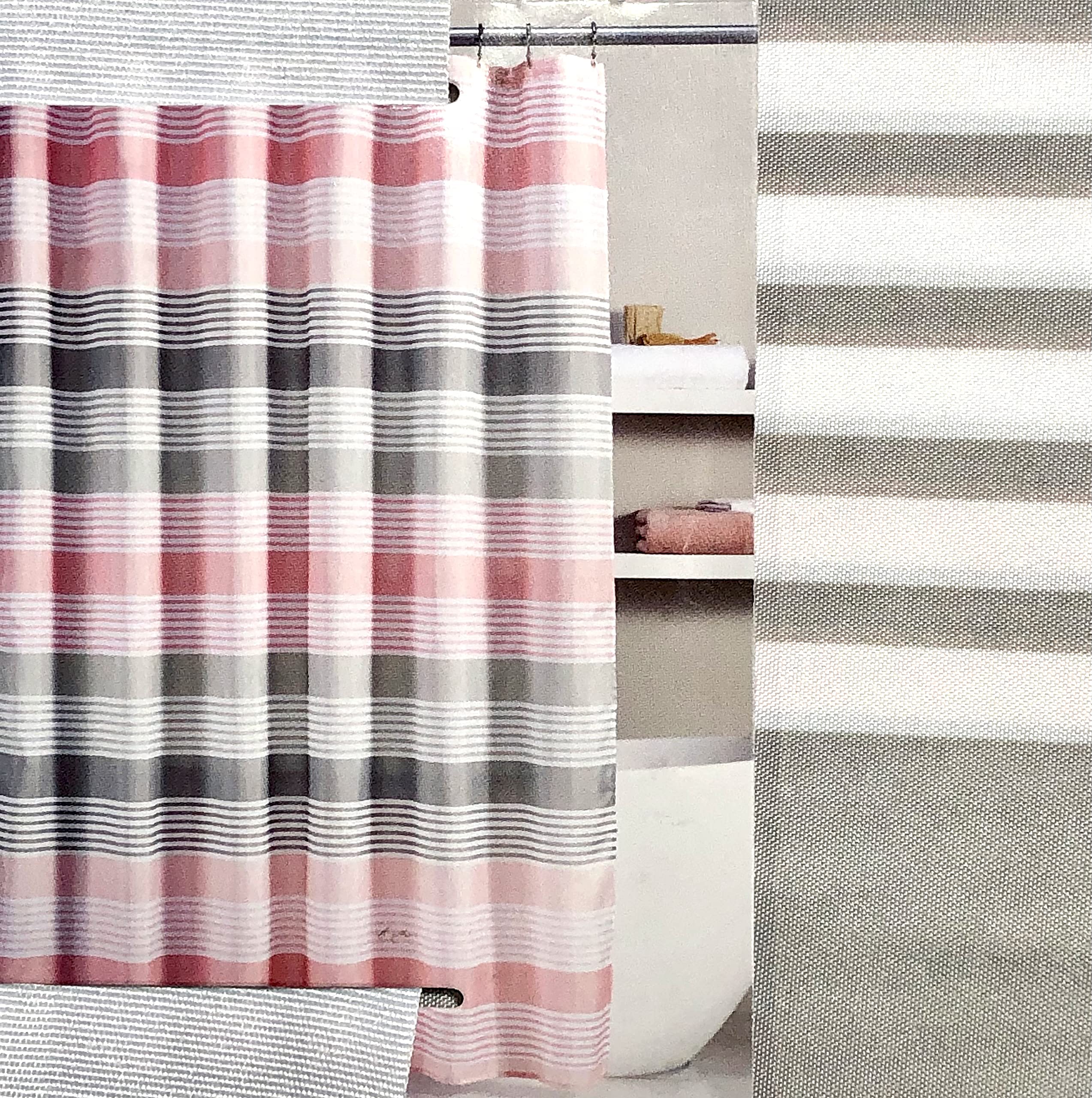 HD Designs Stripe Fabric Shower Curtain - Hampton Stripe Blush/Gray, 72x72 Inches Standard Size, Waterproof Bathroom Decor for Modern & Classic Homes