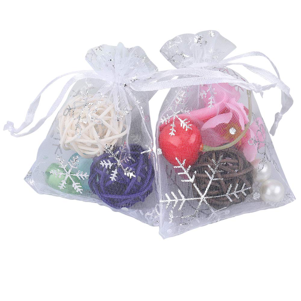 100PCS White Christmas Organza Bags 3x4 inch - Small Snowflake Drawstring Favor Bags for Holiday Gifts, Jewelry, Party Favors - Perfect for Christmas, Winter Weddings & DIY Crafts