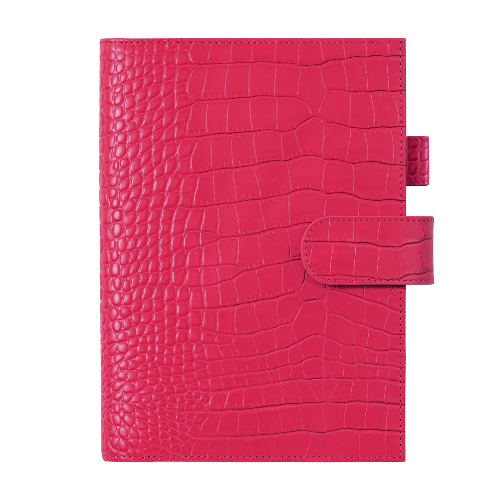Premium Moterm Leather A5 Notebook Cover - Hobonichi Cousin, Stalogy & Midori MD Planner Organizer with Pen Loop, Card Slots & Back Pocket (Croc-Raspberry) | Perfect for Journaling, Work Planning & Daily Organization