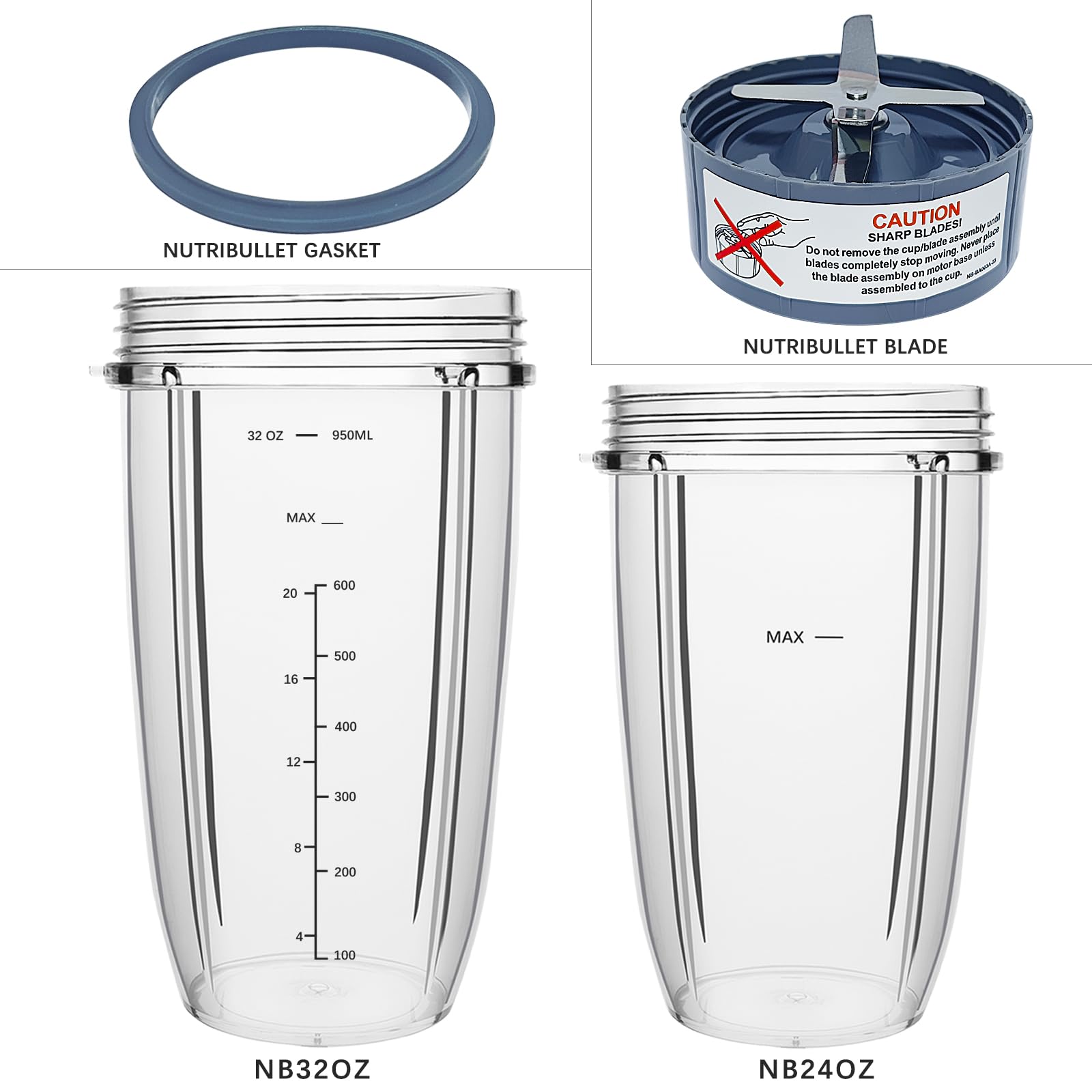Nutribullet Blender Replacement Parts - 32oz & 24oz Cups with Extractor Blade - Compatible with Nutri Bullet 600W/900W Pro Blenders (3 PCS) - Perfect for Smoothies, Juicing & Food Prep at Home