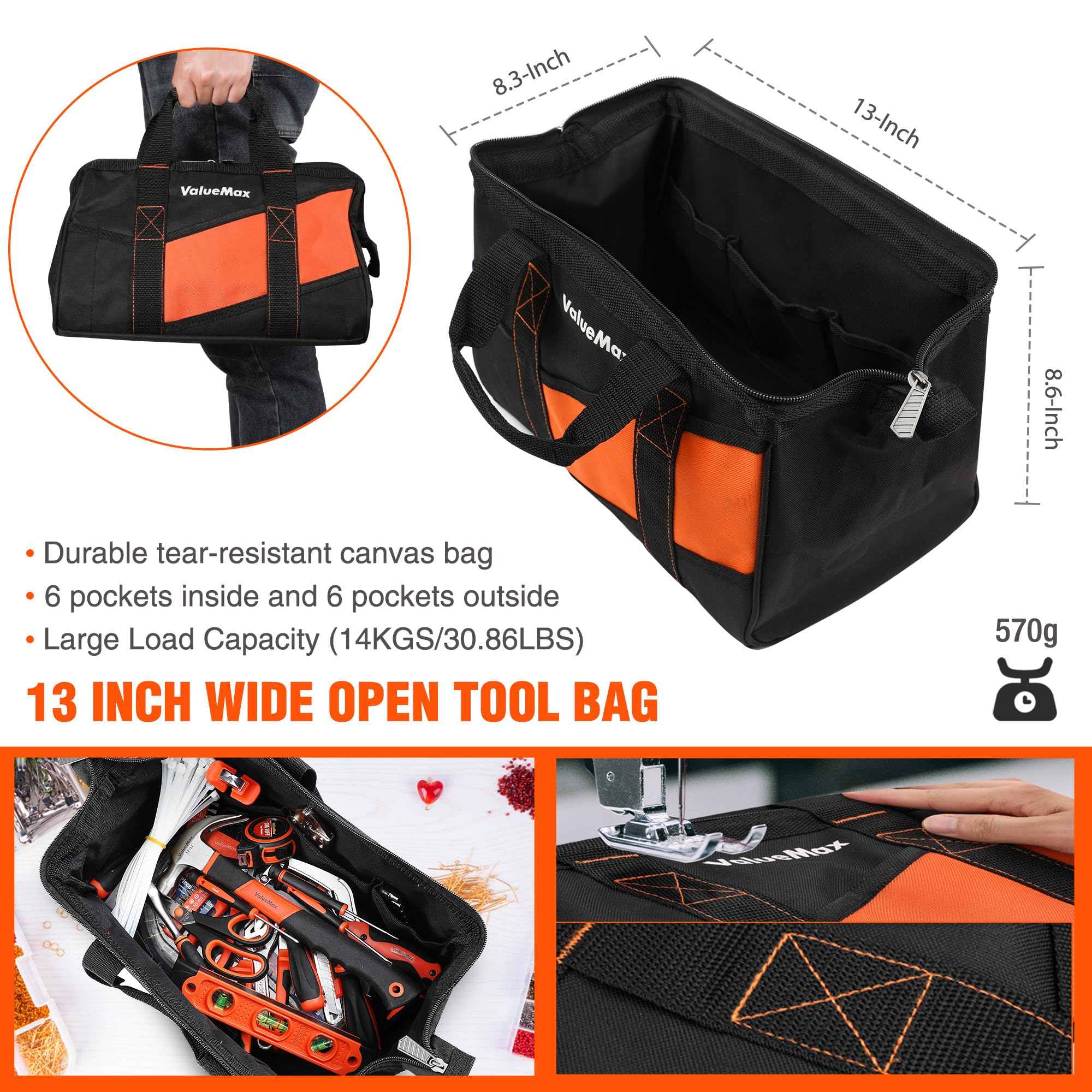 ValueMax 219-Piece Home Tool Set with 13-Inch Large Opening Tool Bag | Complete Household Repair Kit for DIY Projects | Essential Hand Tools for Homeowners & Beginners | Perfect Gift for Home Maintenance & Woodworking