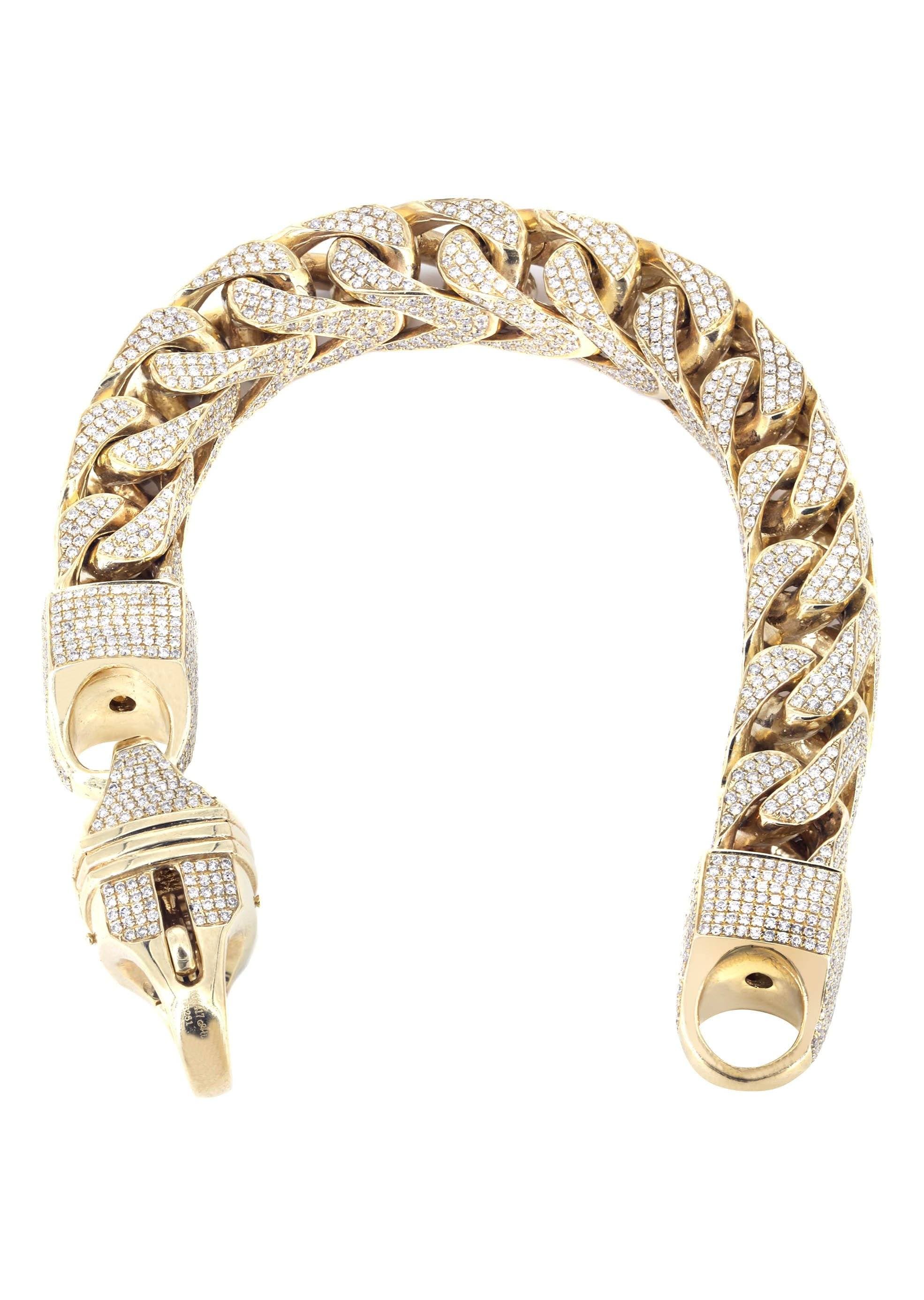 10K Diamond Franco Chain Bracelet for Women - 28.8 Carats Genuine Diamond Tennis Bracelet - 14mm Wide Luxury Jewelry Gift for Anniversary, Valentine's Day & Special Occasions