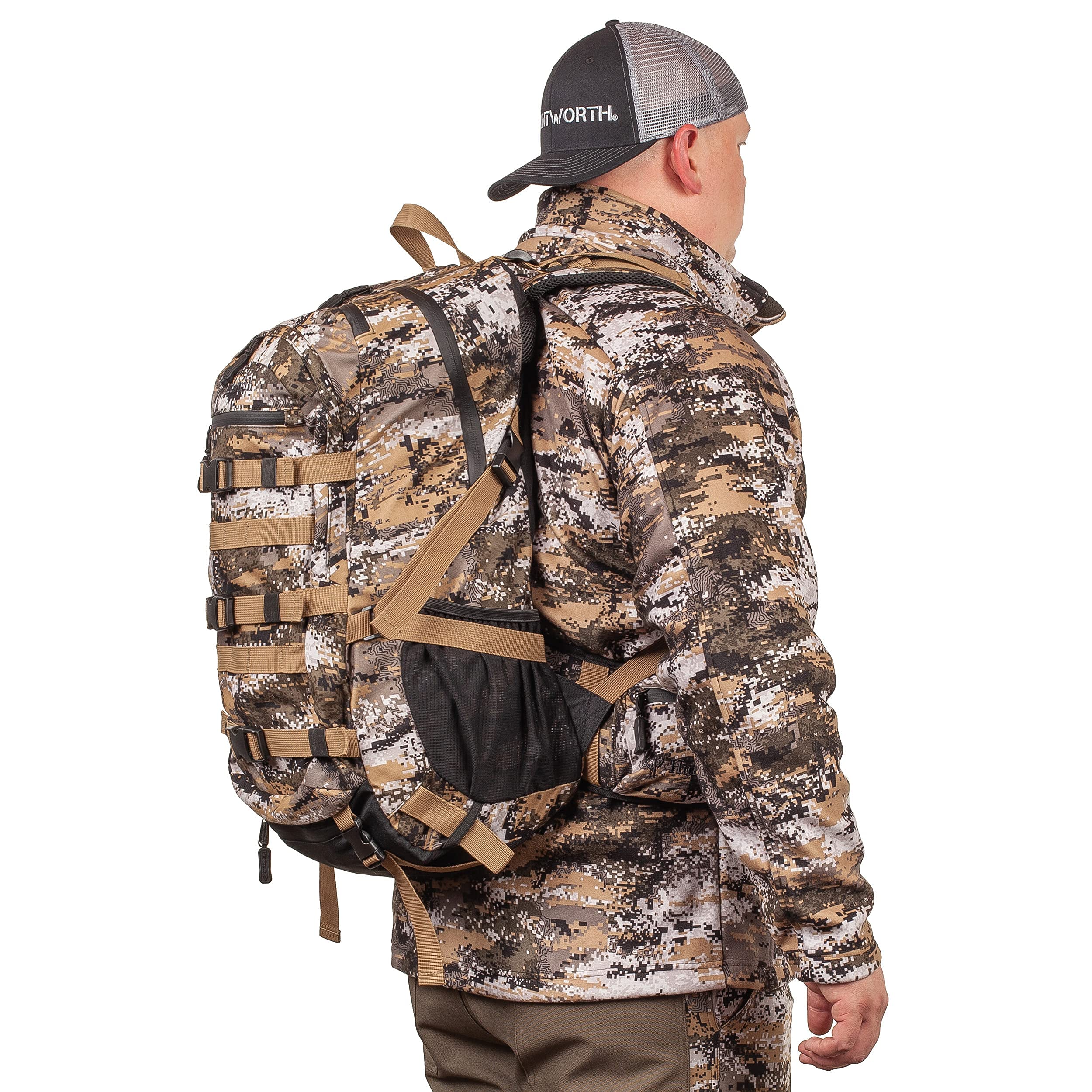 Huntworth Hickory Lightweight Hunting Backpack with Weight Suspension System - Hydration Compatible, Water Resistant, Spacious 3Lb Camo Backpack for Outdoor Adventures, Hiking & Camping