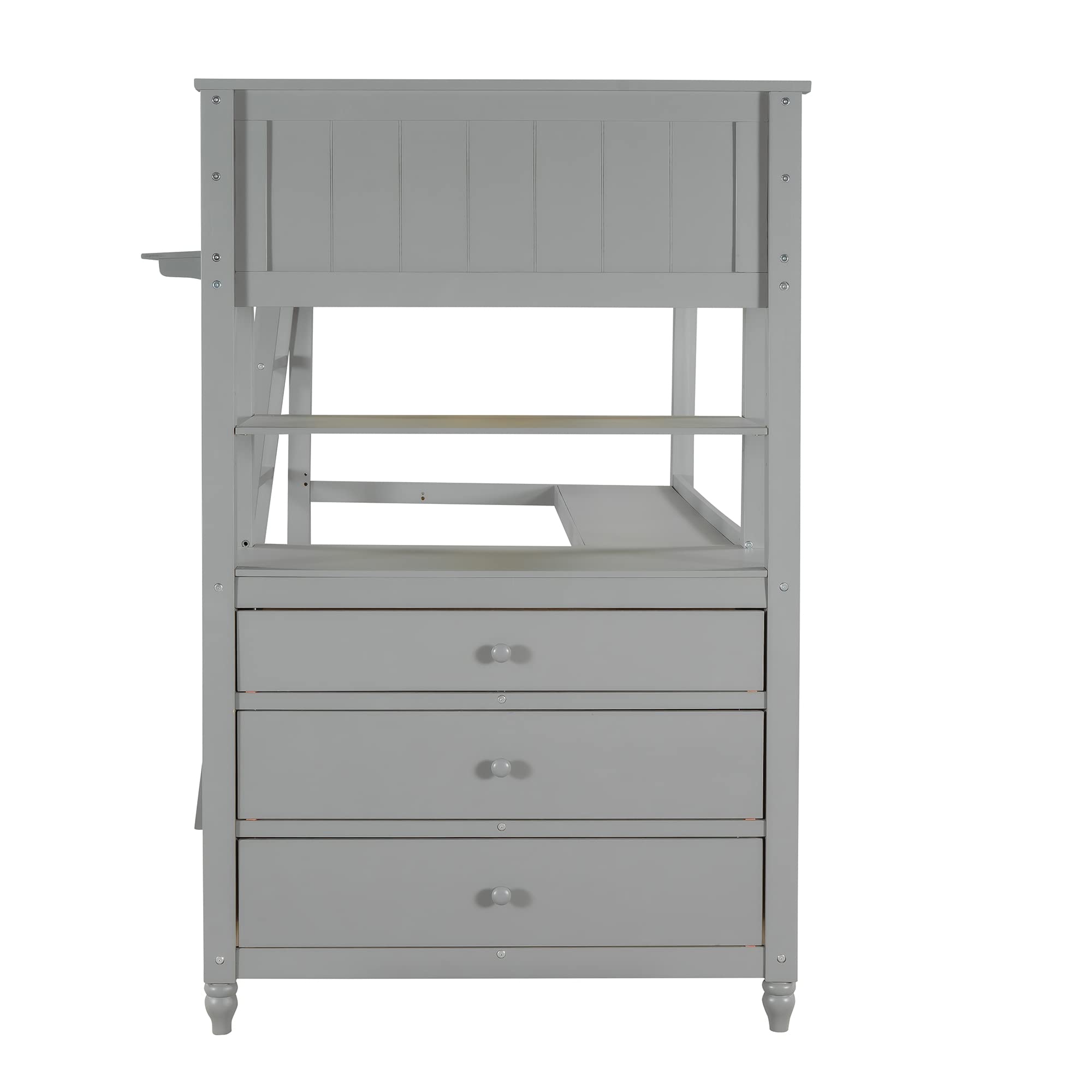 Harper & Bright Designs Twin Size Loft Bed with Desk & Drawers - Sturdy Wooden Loft Bed with Storage Shelves for Kids, Teens & Adults (Gray) - Perfect for Small Bedrooms, Dorm Rooms & Space-Saving Kids' Rooms