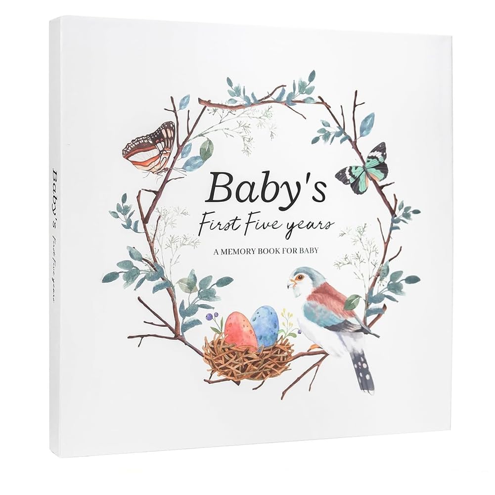Firstrays Baby Memory Book - Scrapbook Photo Album & Pregnancy Diary for New Parents, Cute Animal Themed Keepsake to Record Baby's Growth - Easy to Use High Quality Journal | Perfect Baby Shower Gift & First Year Milestone Tracker
