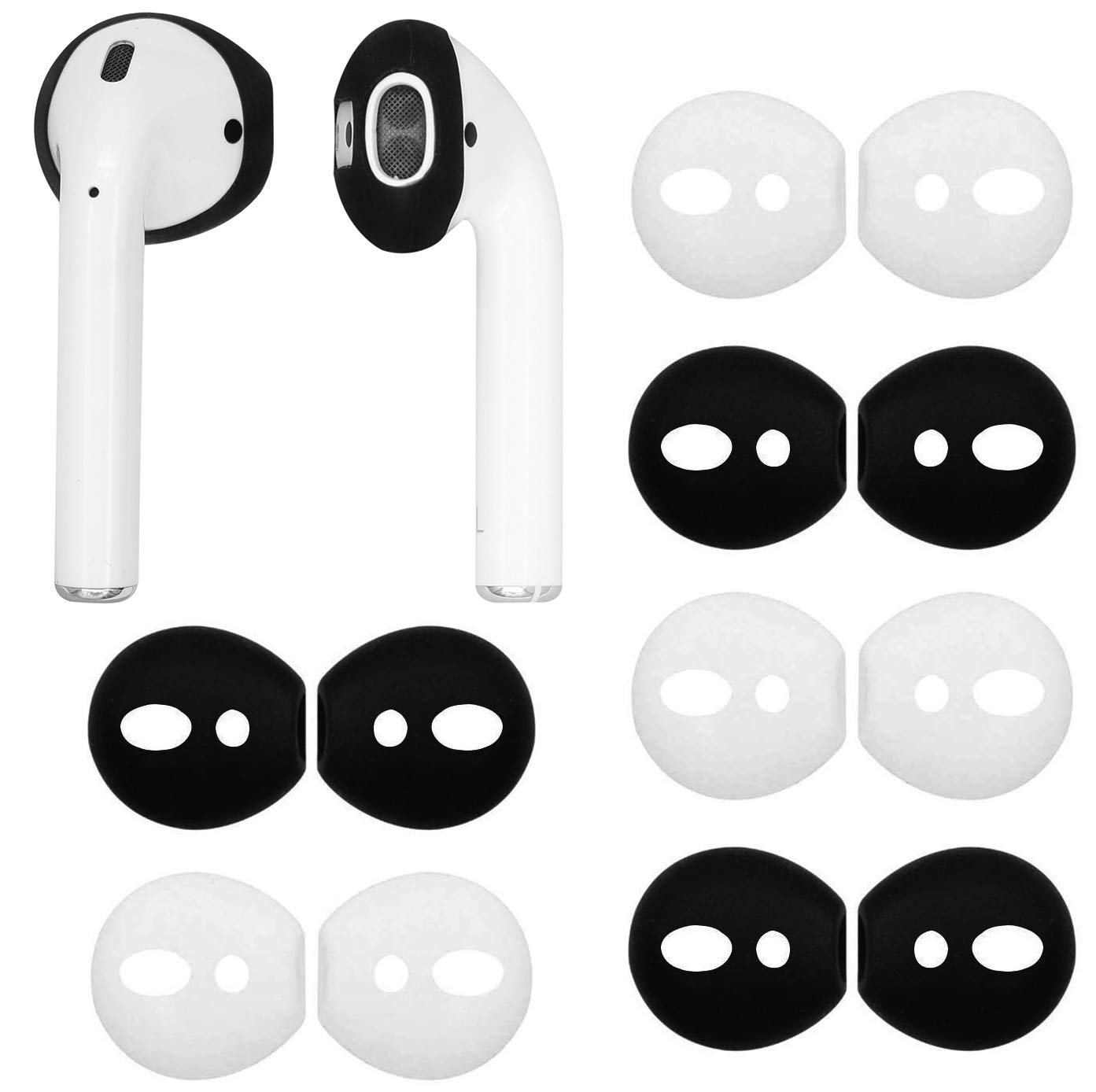 Soft Silicone Ear Tips for AirPods 1/2 - 6 Pairs (Black/White) - Perfect Fit & Comfort for Workouts & Travel