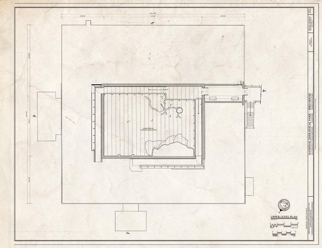 Vintage Blueprint Upper Level Plan - National Zoological Park Bird House, Washington DC | 14x11 Inch Historic Architecture Wall Art | Perfect for Home Office Decor, Gifts for Architects & History Lovers