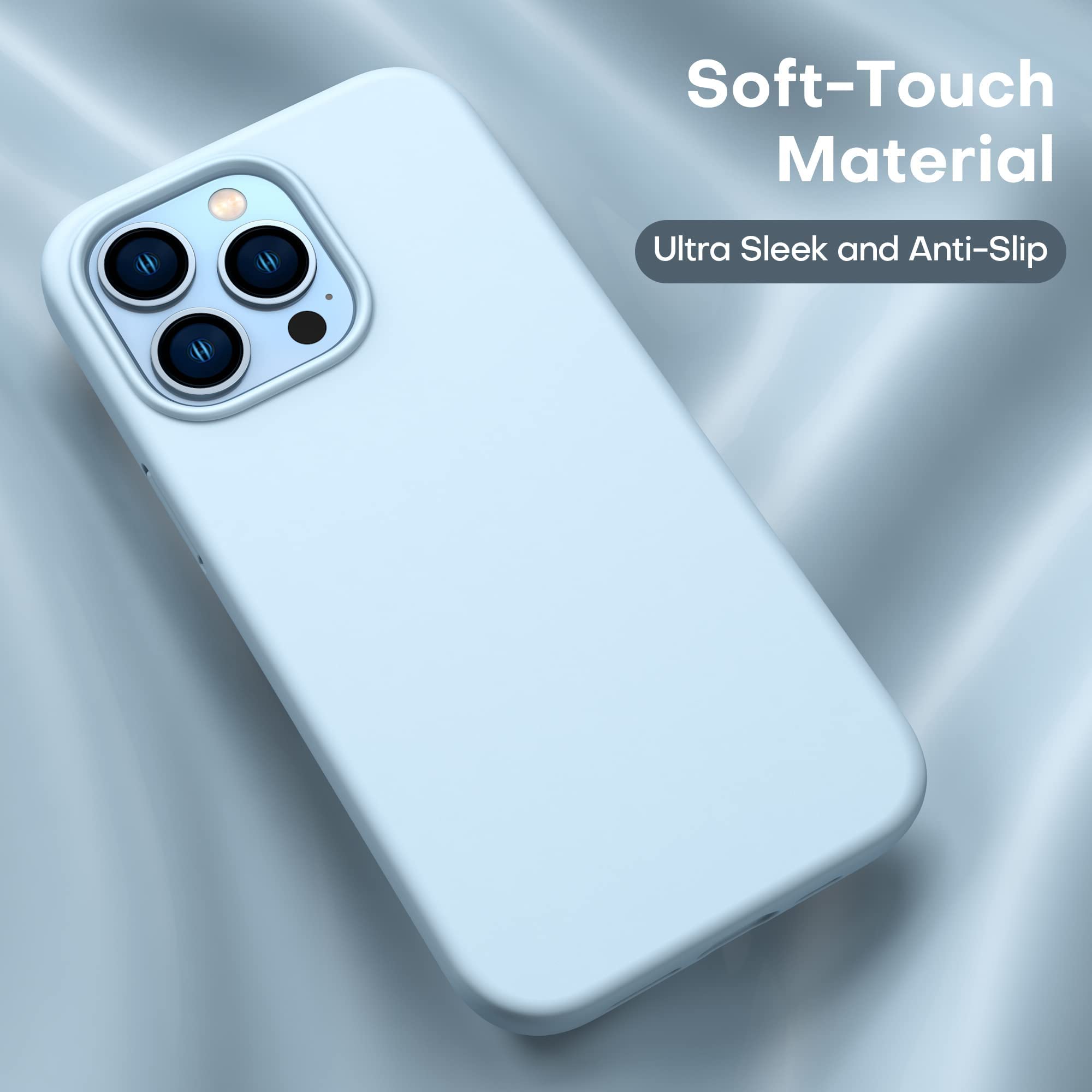 CellEver Heavy-Duty Silicone Case for iPhone 13 Pro Max with 2 Shatterproof Screen Protectors - Military-Grade Drop Protection, Scratch-Free Interior, Light Blue - Perfect for Outdoor Activities, Travel & Everyday Use