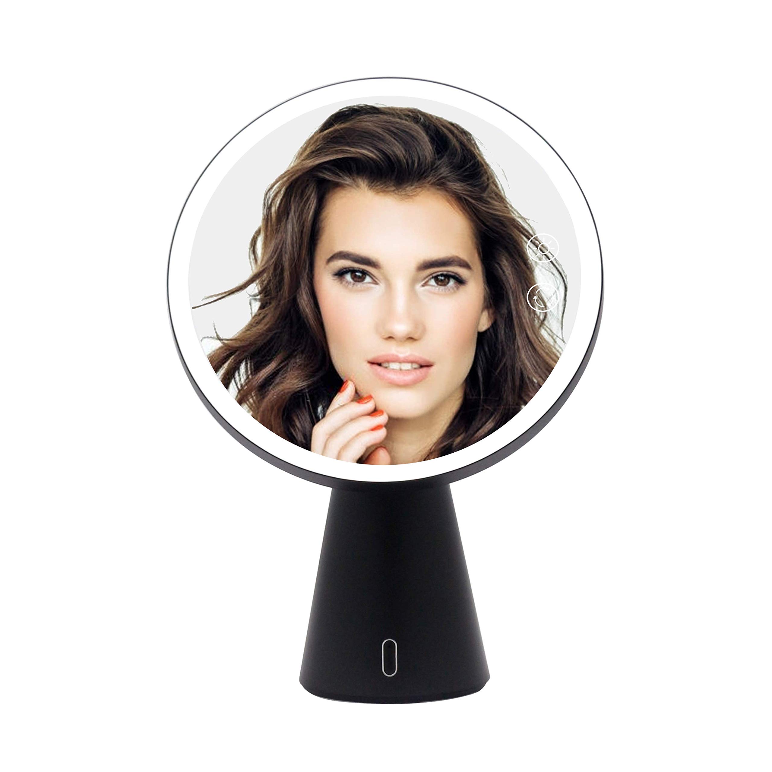 Luna LED Lighted Makeup Mirror with Bluetooth Speaker - 5X Magnifying Vanity Mirror with Adjustable LED Strip Lights & Night Light for Bedroom, Bathroom & Dressing Room (Charcoal Black)