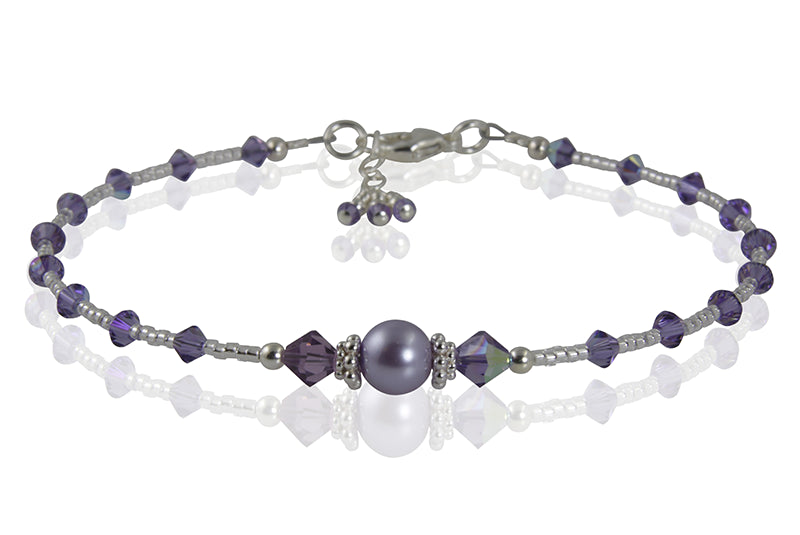 Tanzanite Crystal Pearl Beaded Anklet Bracelet - Elegant Adjustable Ankle Jewelry for Women, Perfect for Beach Weddings & Summer Fashion