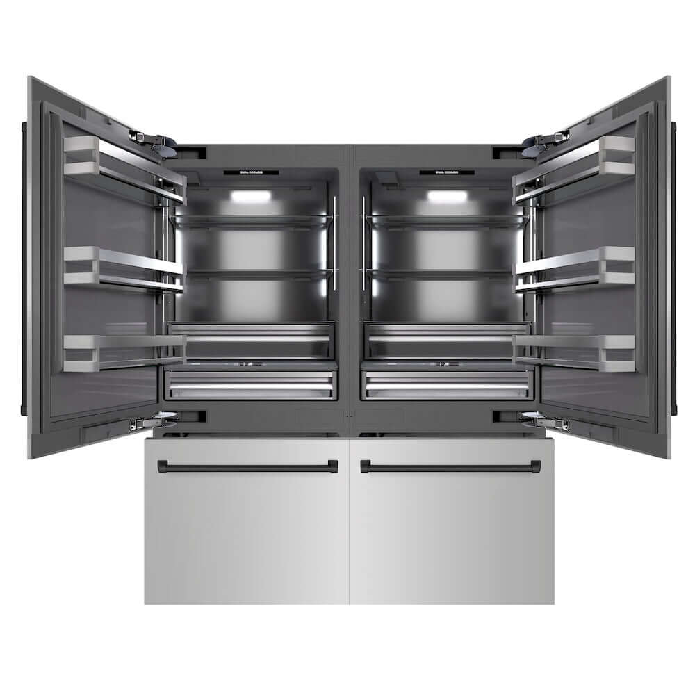 ZLINE Autograph Edition 72-Inch Built-In French Door Refrigerator with Bottom Freezer - 39.6 cu. ft. Capacity, Stainless Steel Exterior, Graphite Gray Interior & Matte Black Accents - Includes Water Dispenser & Ice Maker (GRBITZ 304 72MB) - Perfect for Modern Kitchens, Open-Concept Homes & Luxury Appliances