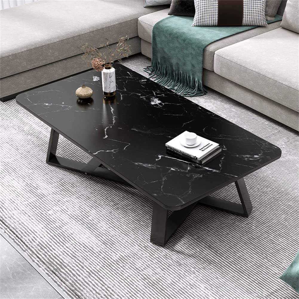 Modern Wood Top Rectangular Coffee Table with Metal Frame - Black 80×50×46cm - Easy Assembly Living Room Furniture for Home Decor | Perfect for Lounge, TV Room & Small Spaces