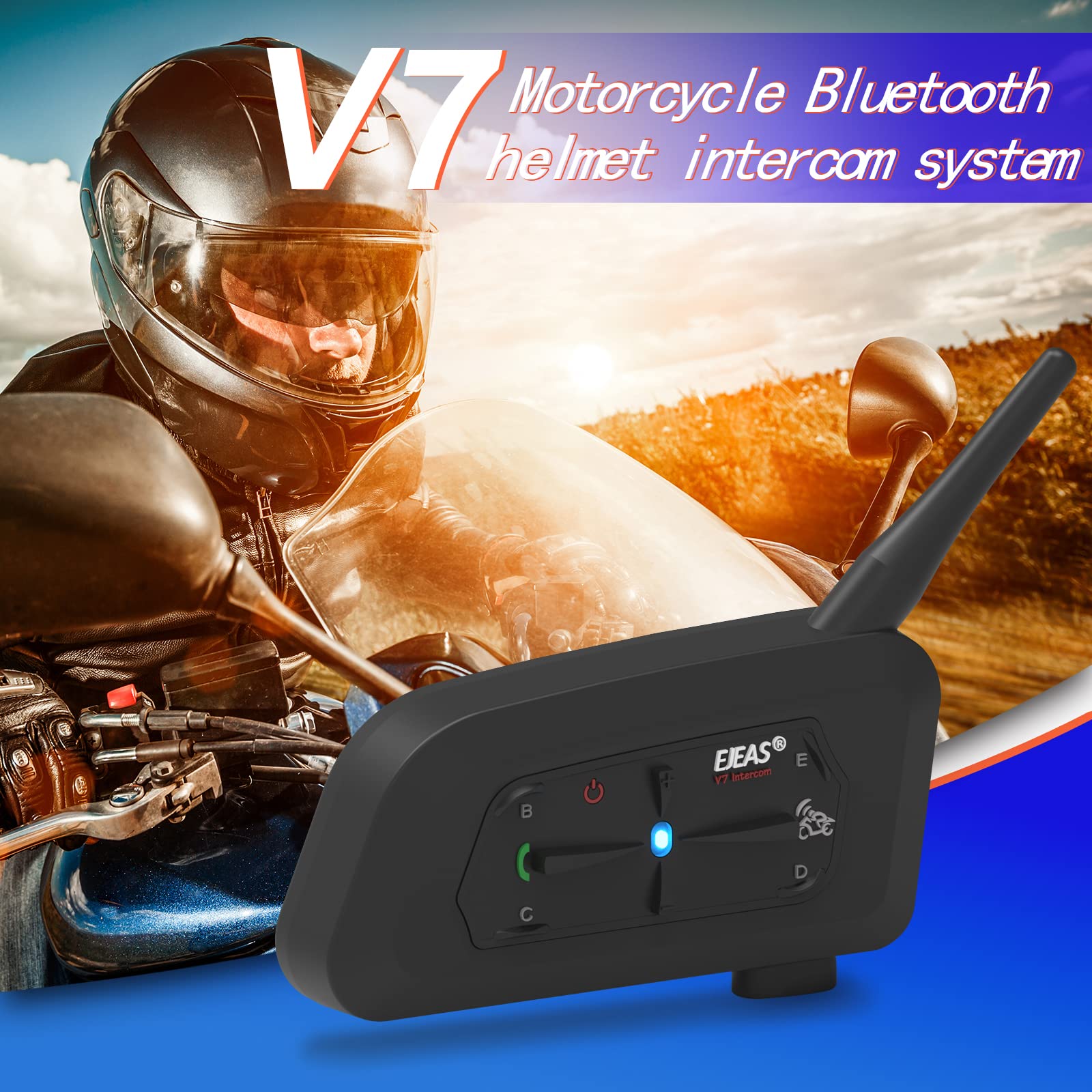 EJEAS V7 Motorcycle Bluetooth Helmet Intercom Headset - 2 Pack, Full Duplex Wireless Communication for 2 Riders, Expandable to 7 Devices - Perfect for Motorcycling, Skiing, Snowboarding & Outdoor Adventures