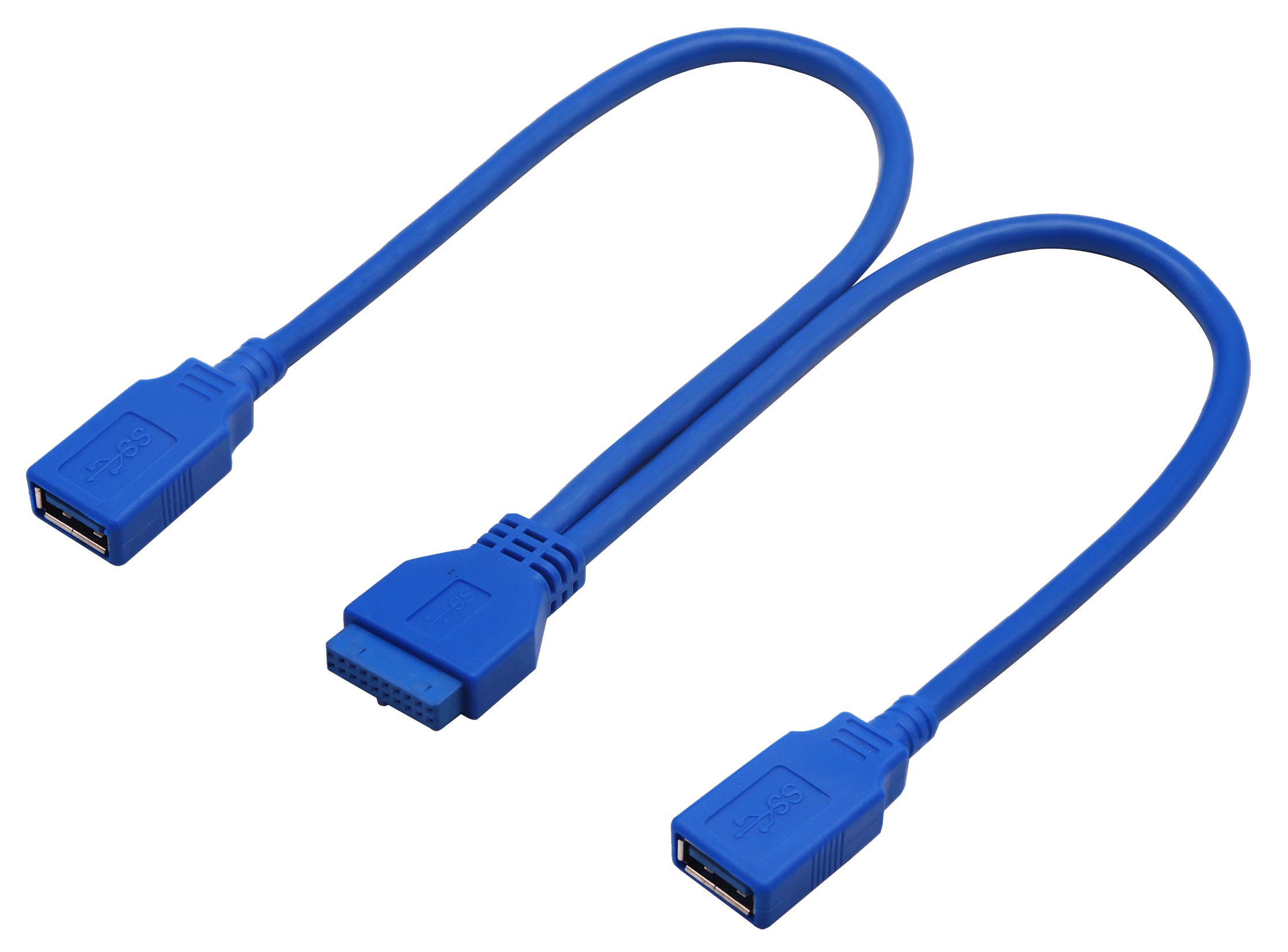 20 Pin USB 3.0 Y Splitter Cable - Dual Port A Female to Motherboard Header - for PC Build & Expansion