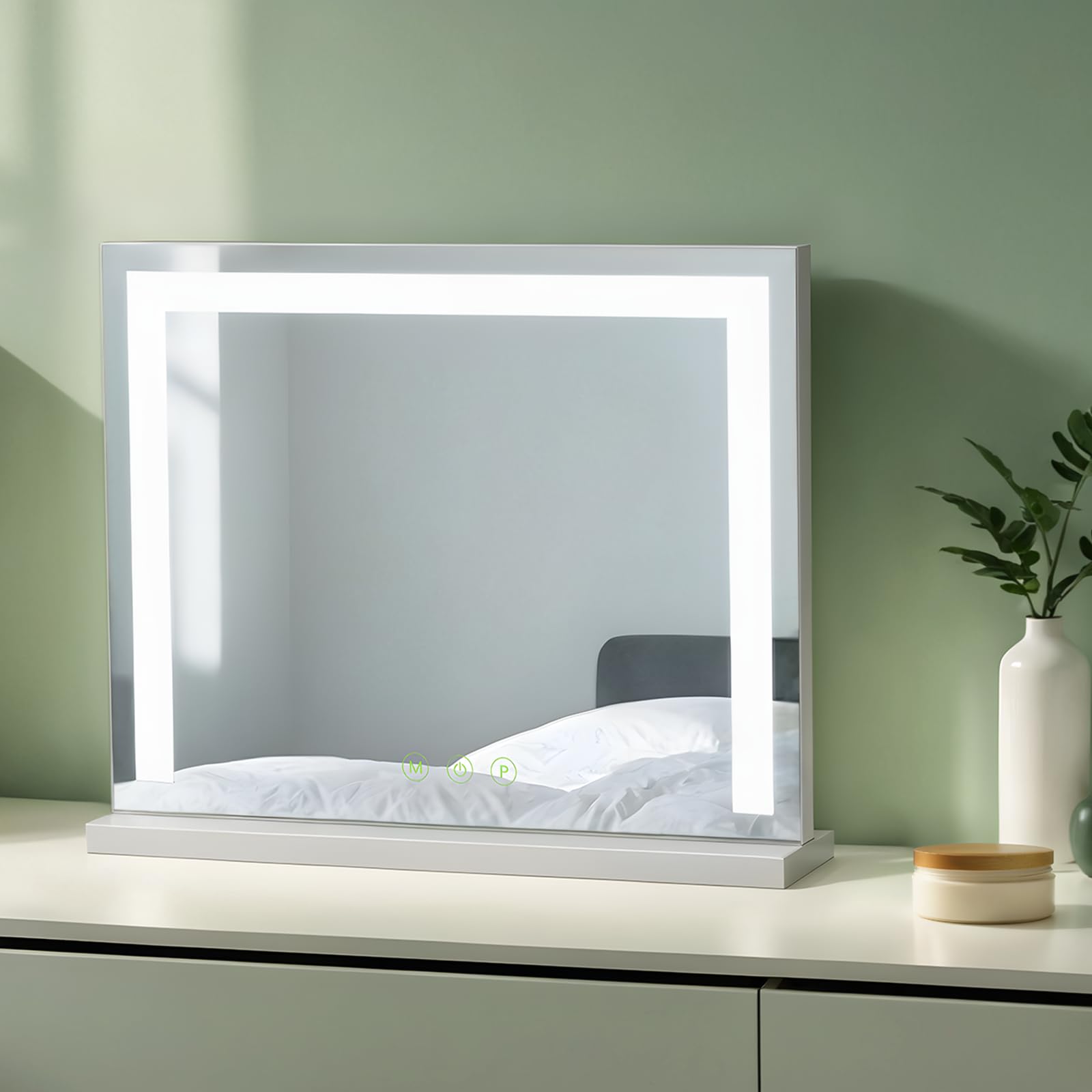 Hollywood Vanity Mirror with LED Lights - 60x52cm Makeup Mirror with 3 Color Lighting, Dimmable Touch Control, White | Perfect for Home Dressing Table, Beauty Salon & Professional Makeup Artists