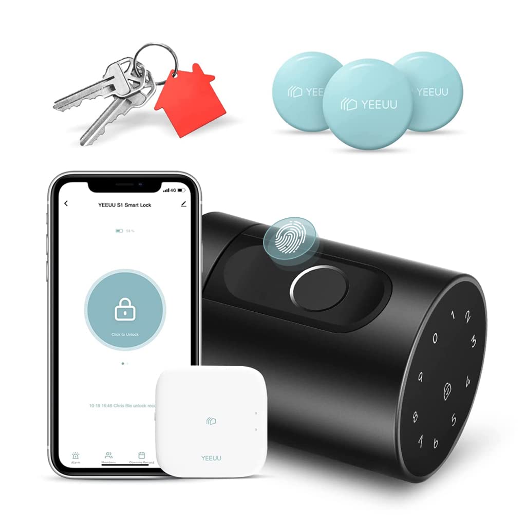 YEEUU Smart Door Lock with Fingerprint, NFC, App Control, Keypad & Backup Keys - Bluetooth & WiFi Enabled Electronic Deadbolt for Home Security (Black) | Perfect for Apartments, Vacation Homes & Airbnb Rentals