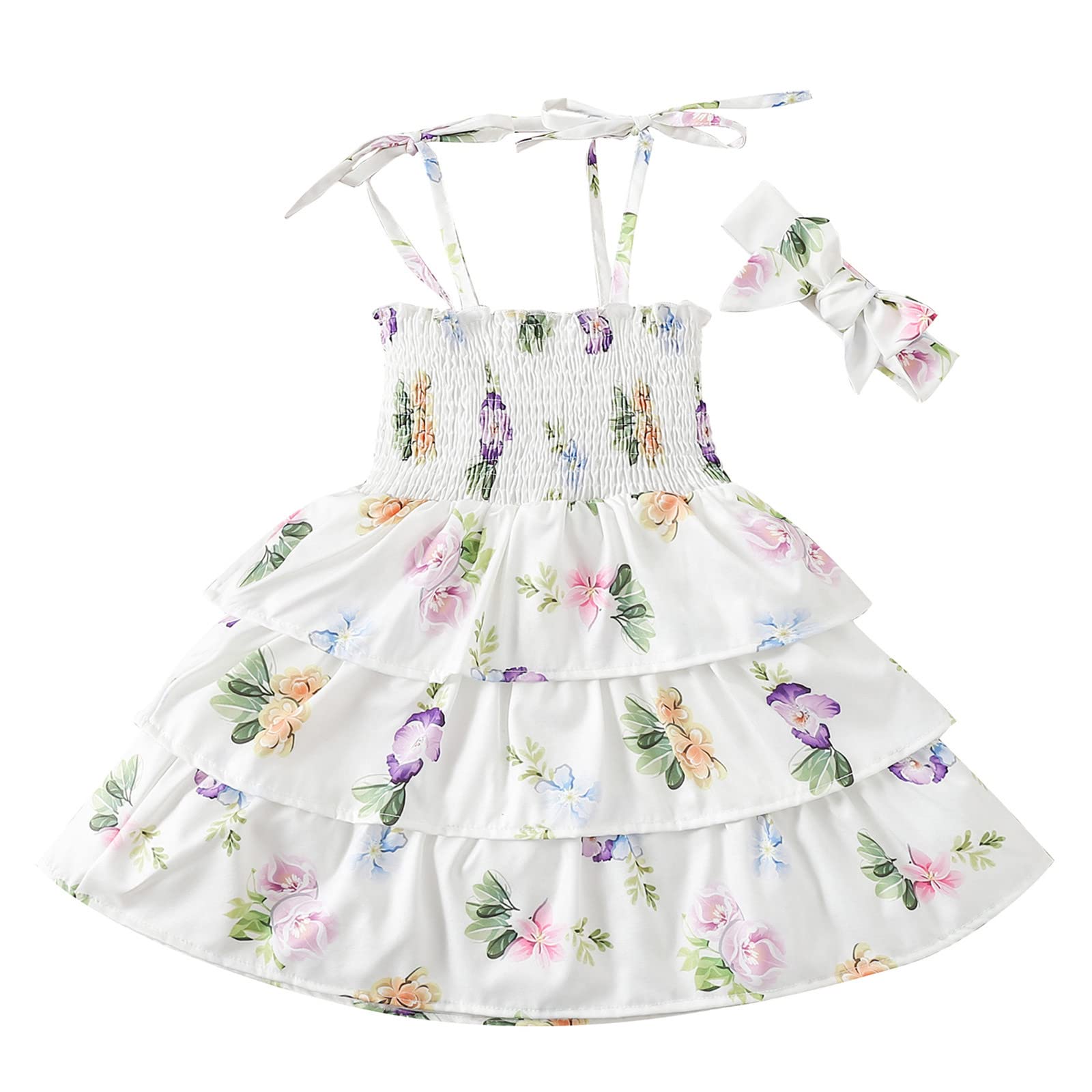 Toddler Girls Floral Ruffle Strap Summer Beach Dress - Princess Style Casual Outfit for 4 Year Olds | Perfect for Beach Vacations, Birthday Parties & Outdoor Play