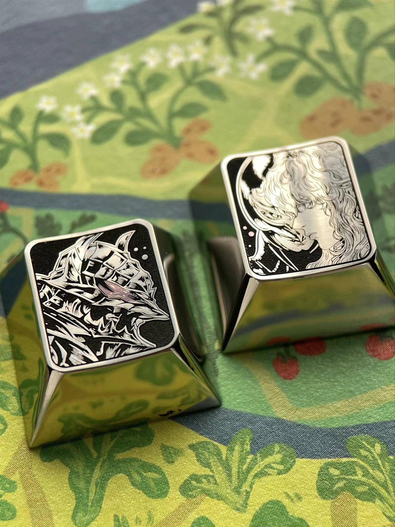 Berserk Anime Keycaps - Set of 2 Titanium Alloy Black & White Carved Keycaps for Mechanical Keyboards | Customized Gaming & Typing Accessories for PC Enthusiasts