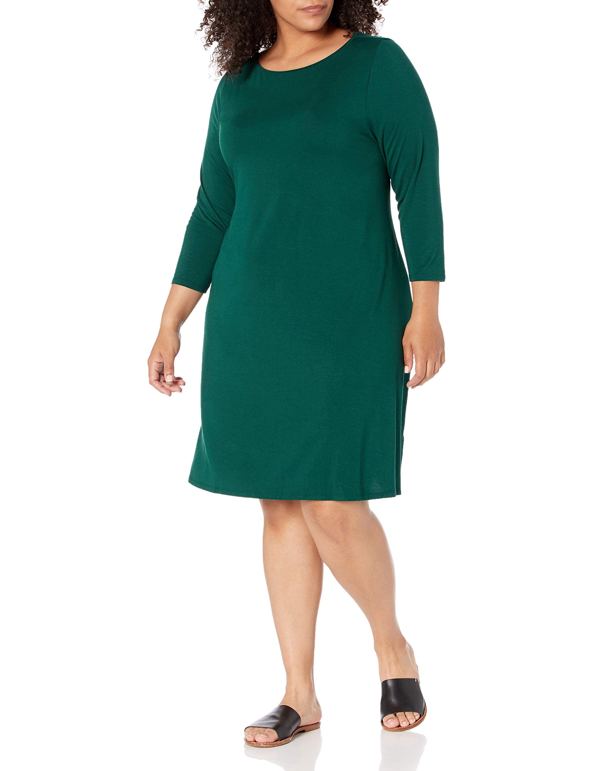 Amazon Essentials Women's Three-Quarter Sleeve Boat Neck Dress - Plus Size Options | Casual Office Wear & Summer Outfit for Women