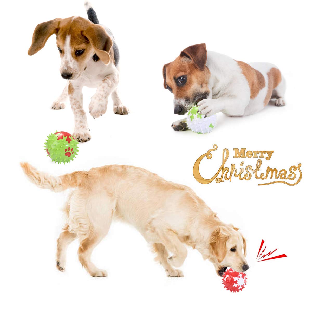 Vehomy Christmas Squeaky Dog Toys - 3 Pack Holiday Chew Balls with Snowflake Design, Dental Cleaning & Bounce Toy for Small Medium Large Dogs - Perfect for Xmas Gifts, Puppy Playtime & Teeth Cleaning