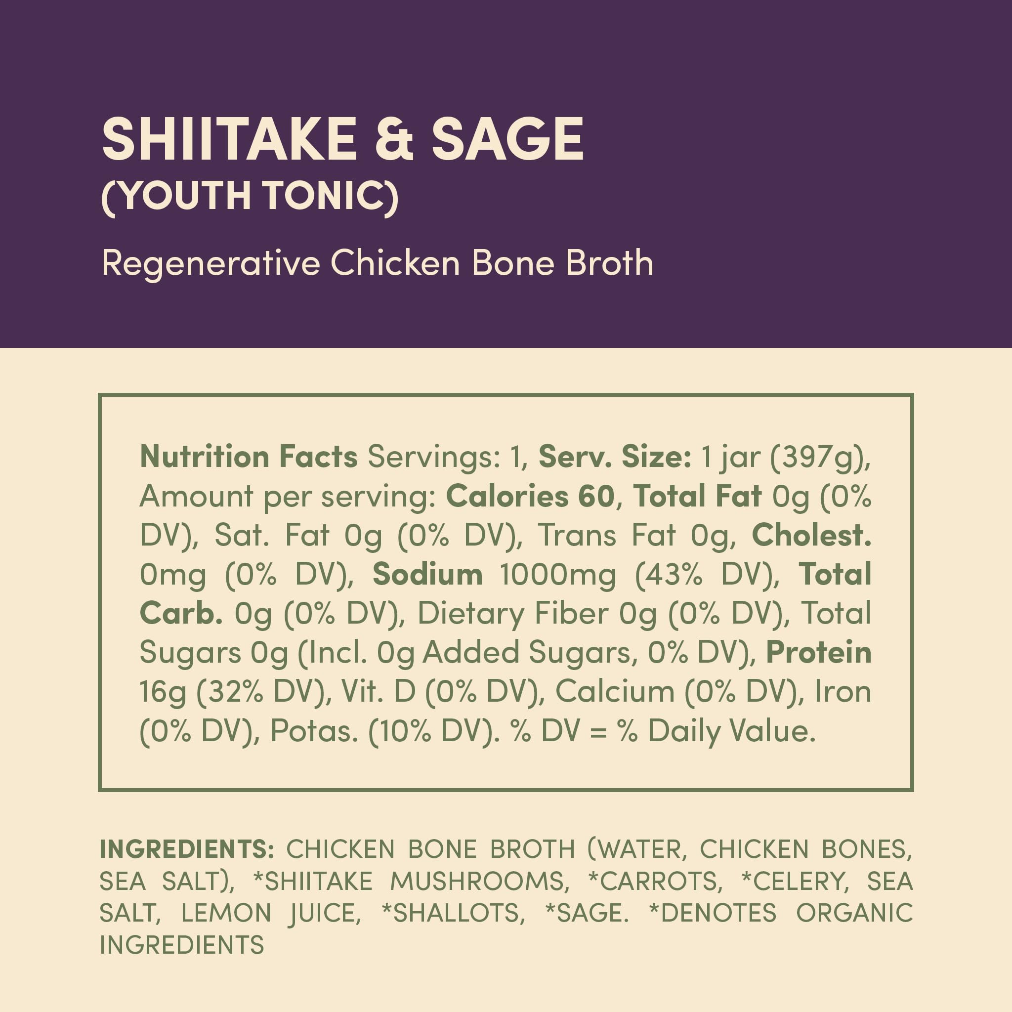 FOND Pasture-Raised Organic Chicken Bone Broth with Shiitake Mushroom & Sage - Regenerative Farming, Keto & Paleo Friendly - Perfect for Soups, Cooking & Immune Support