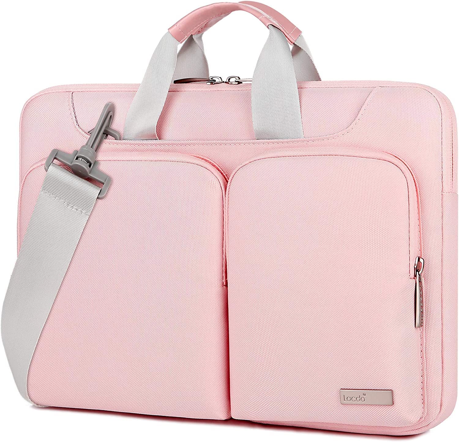 Lacdo 360° Protective Laptop Shoulder Bag for 15-15.6 Inch Laptops - Compatible with Acer, HP, Lenovo, Dell, ASUS (Aspire, Pavilion, Inspiron, IdeaPad, ZenBook) - Pink Computer Bag for Work, School & Travel