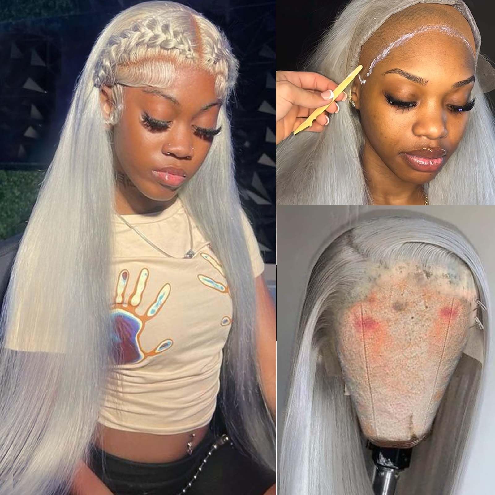 13x4 HD Lace Front Wigs Human Hair - Silky Straight Glueless Gray Human Hair Wig 30 Inch Long Layered with Pre-Plucked Hairline - Natural Silver Grey Frontal Wigs for Women 180% Density - Perfect for Daily Wear, Cosplay, and Special Occasions