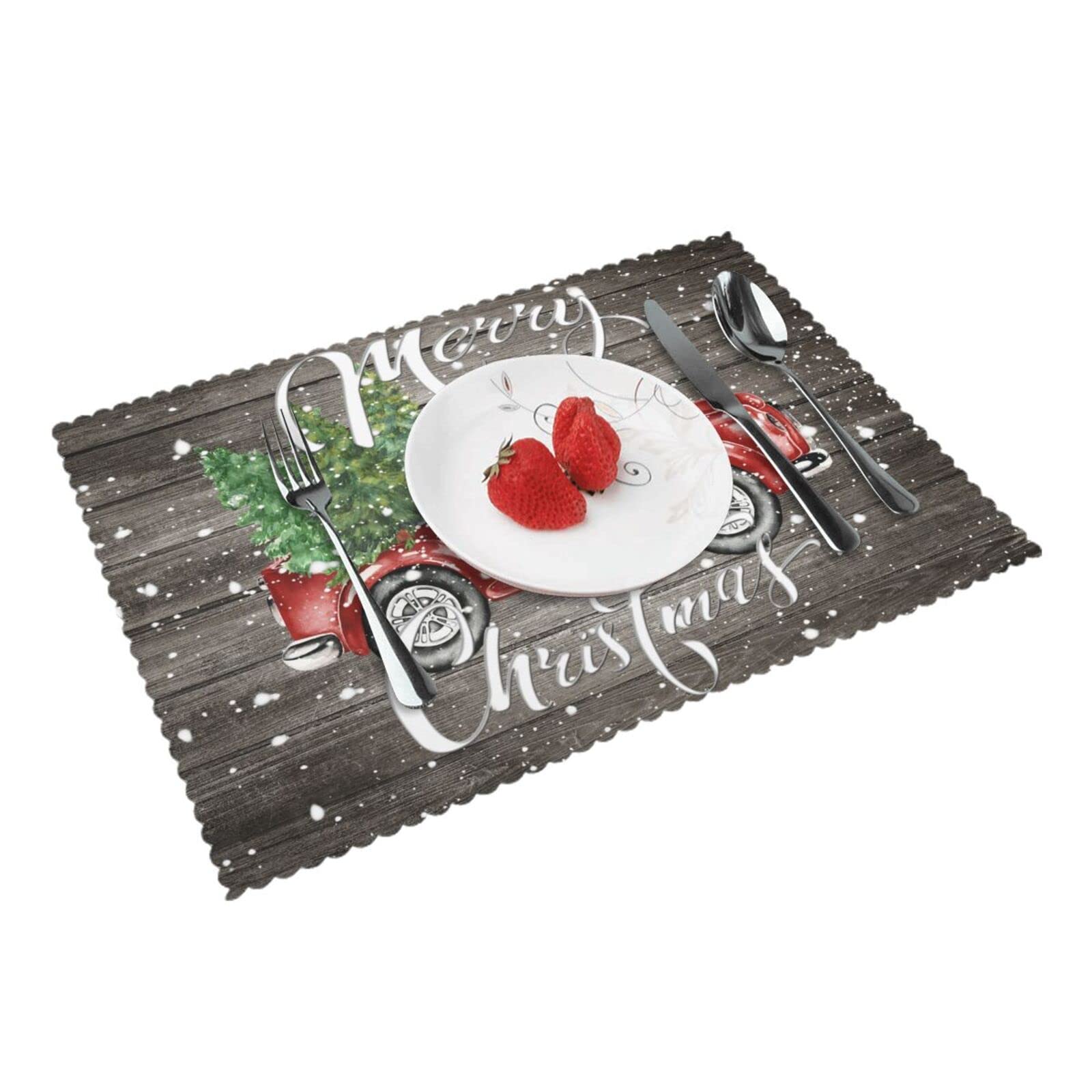 Vintage Farmhouse Christmas Red Truck Placemats Set of 4 - Rustic Holiday Table Decor for Kitchen, Dining, Weddings & Parties - Perfect for Family Gatherings, Festive Banquets and Cozy Indoor Celebrations