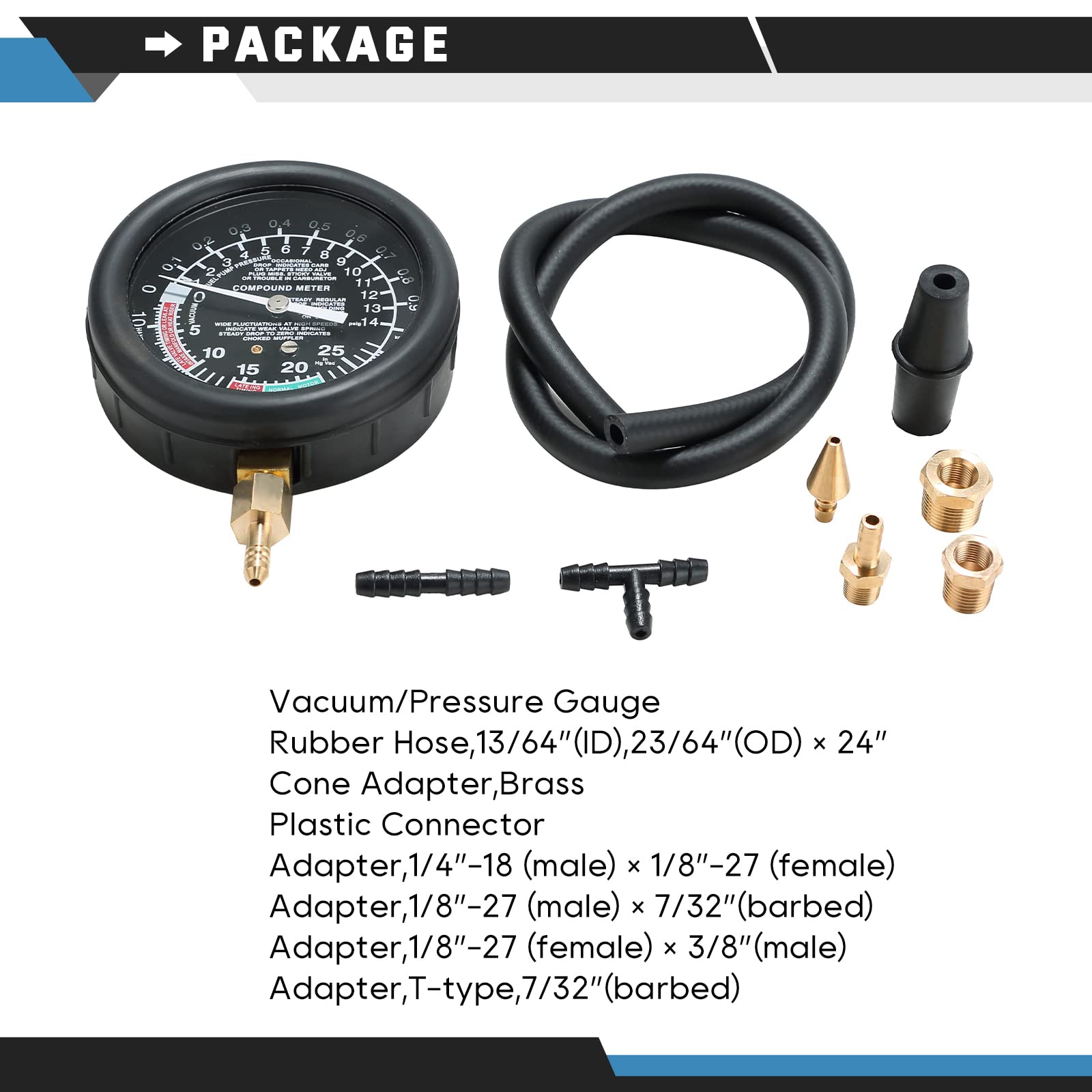 ATPEAM Vacuum and Fuel Pump Tester Gauge Kit - Professional Fuel Pump Pressure & Carburetor Intake Manifold Vacuum Testing Tool for Automotive Diagnostics | Perfect for Mechanics & DIY Car Repair