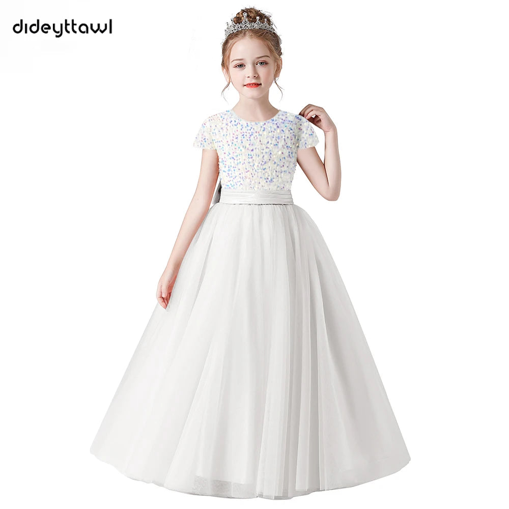 Sparkly Sequin Tulle Flower Girl Dress with Puffy Skirt - Elegant Pageant Gown for Weddings, Birthday Parties & Special Occasions