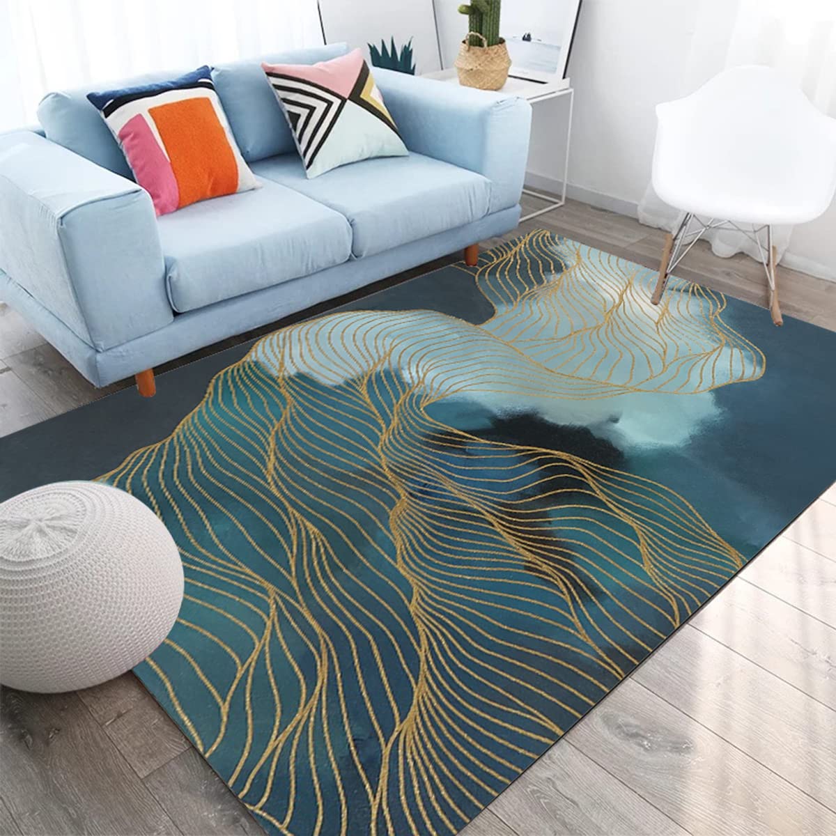 Rustic Green Gold Abstract Art Print Area Rug 6x9 ft - Non-Shedding Shaggy Washable Boho Carpet for Living Room, Bedroom & Indoor Use - Perfect for Cozy Home Decor & Modern Boho Style