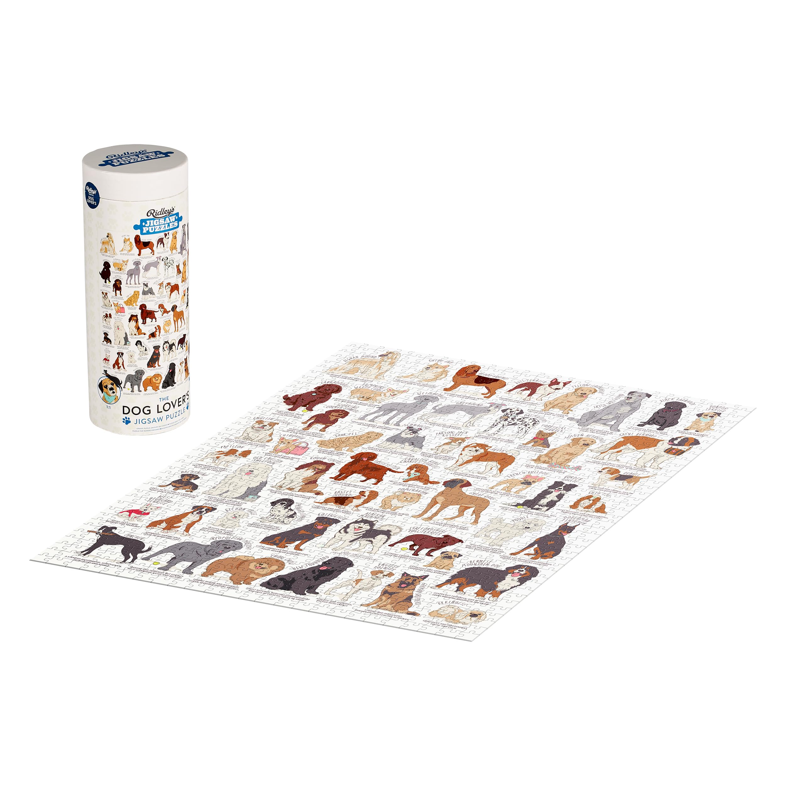 Ridley's Dog Lover's 1000-Piece Jigsaw Puzzle - Educational Dog Breed Information Puzzle with Sturdy Storage Tube - Fun Family Activity & Perfect Gift for Dog Owners - Great for Relaxation, Family Bonding & Home Decor