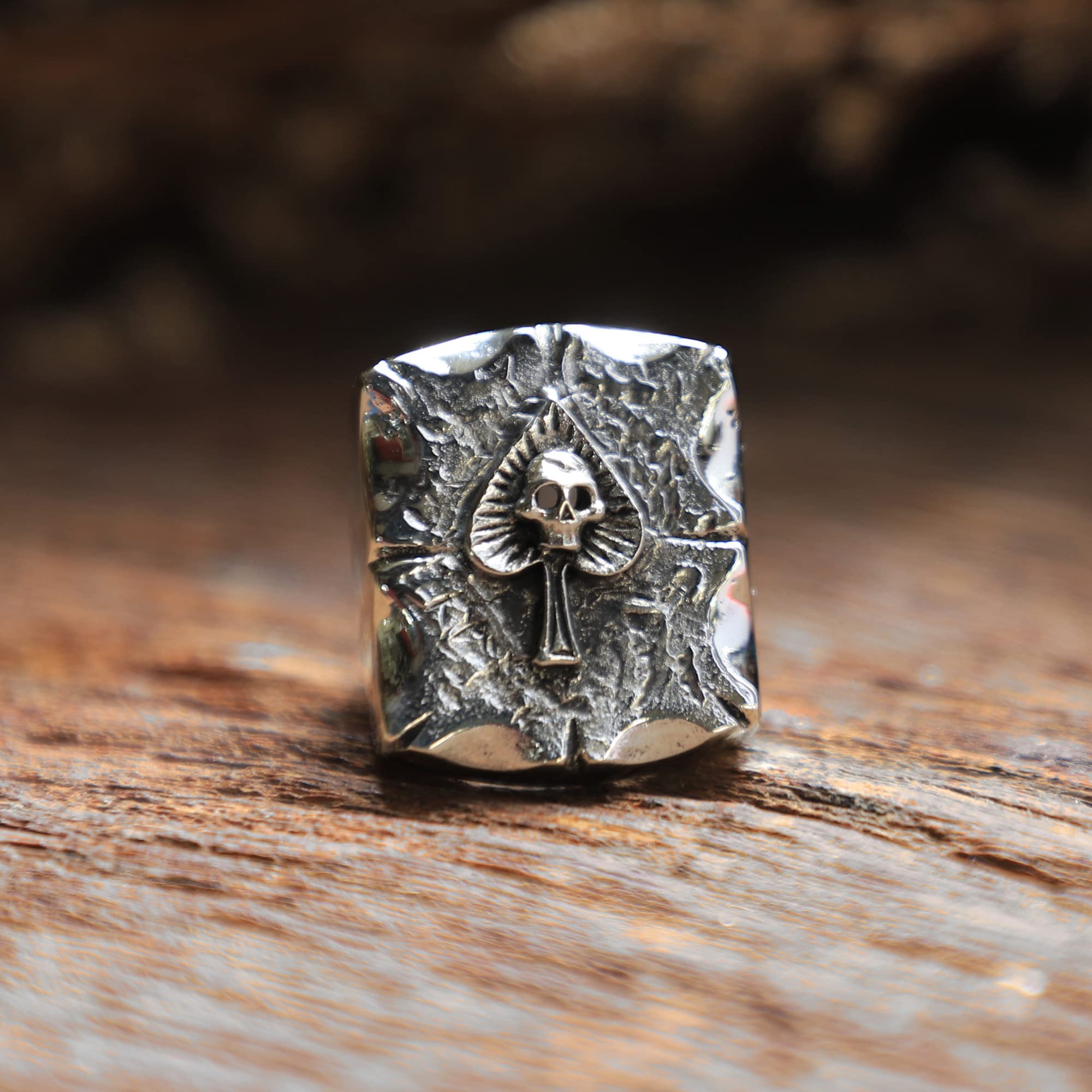 Ace Spades Skull Ring for Men - 925 Sterling Silver Biker Gothic Viking Jewelry - Perfect for Motorcycle Riders, Punk Fashion & Edgy Gift Giving