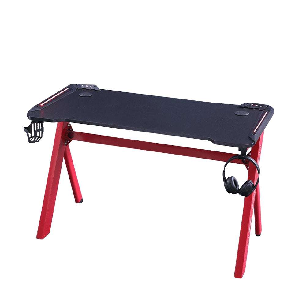 140cm RGB Gaming Desk with LED Lights - Ergonomic Computer Desk for PC, Laptop & Office Work - Racing Style Home Gaming Table for Streaming & Esports Setup