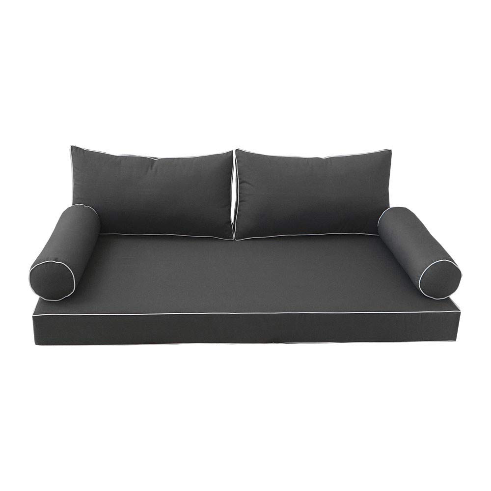 Prolinemax Outdoor Style 2 Full Contrast Trim Daybed Mattress Bolster Pillow Fitted Cover Only - AD003 | Waterproof & Breathable Fabric for Patio, Poolside, and Sunroom Lounging