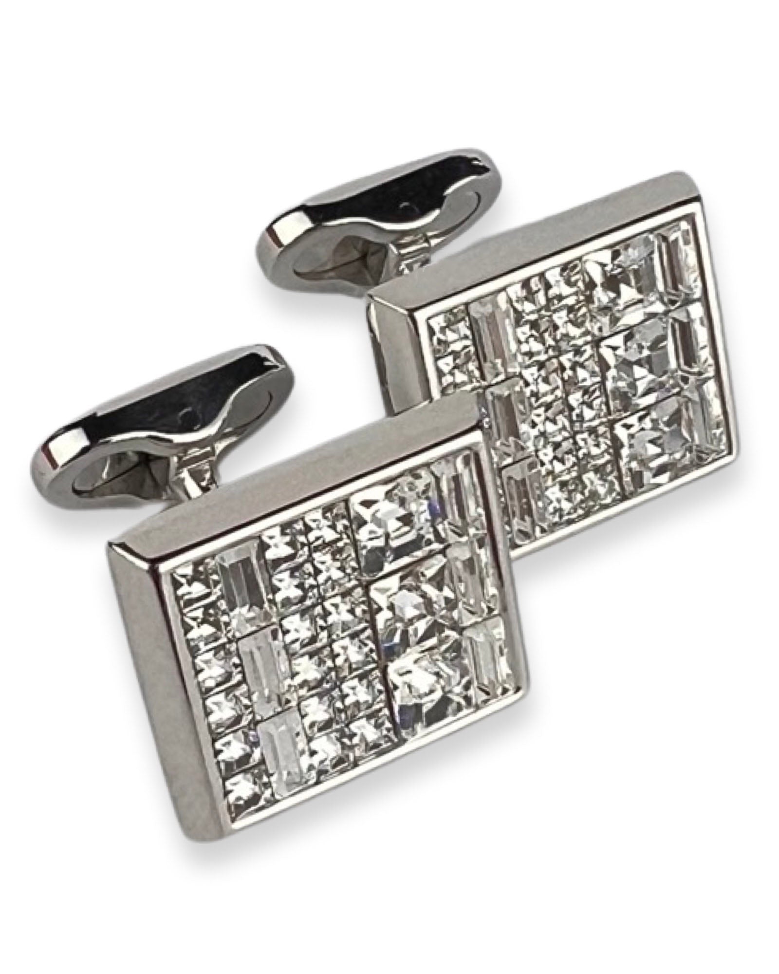 DÉCLIC Orion Rectangle Cufflinks - Elegant Clear Crystal Dress Shirt Accessories for Men | Perfect for Weddings, Business Meetings & Formal Events
