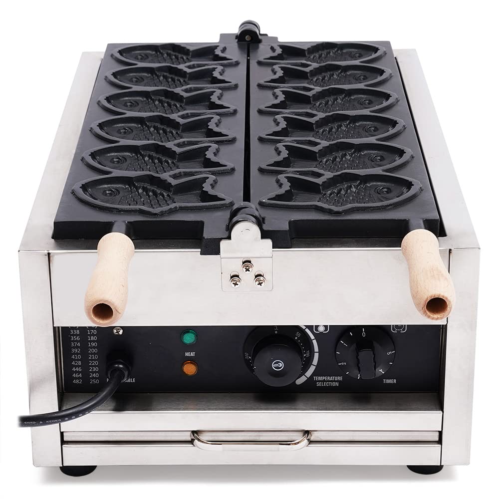 Commercial Taiyaki Waffle Maker - 6 Grid Non-Stick Double Pancake Pan for Home, DIY Cooking & Party Desserts | Perfect for Japanese Street Food, Breakfast, Snacks & Family Gatherings