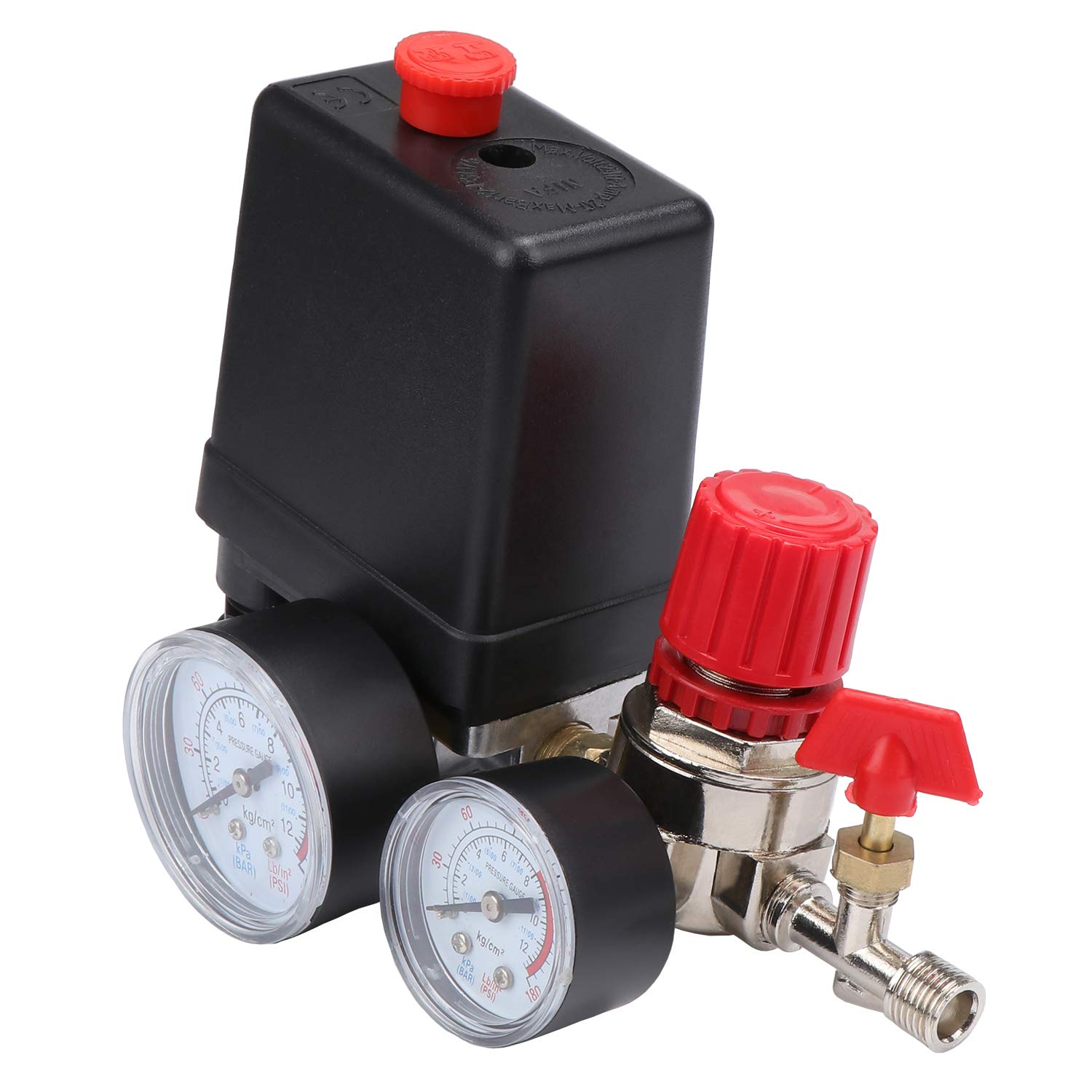 90-120PSI Air Compressor Pressure Switch Control Valve Regulator with Gauges - Fast Pressure Reduction for Air Tools, Tires & Inflatables - Perfect for Automotive, Industrial & Home Use
