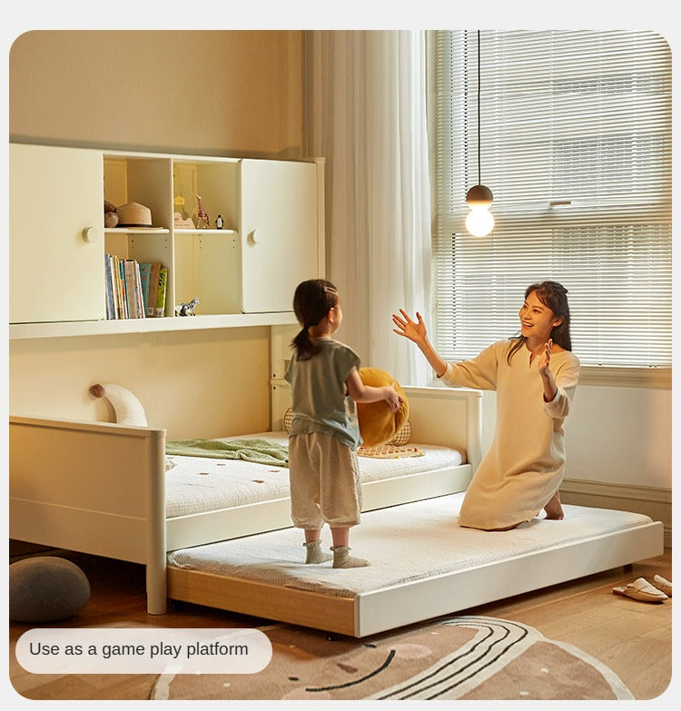 Solid Poplar Wood Kids Storage Bed - White Single Bed Frame with Underbed Drawers for Bedroom Organization & Space Saving