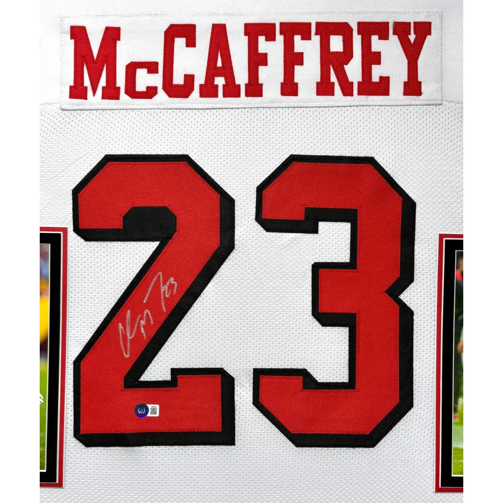 Authentic Christian McCaffrey Autographed San Francisco 49ers Jersey - Framed BAS Certified Signed Memorabilia for NFL Fans, Sports Collectors, and Home/Office Decor