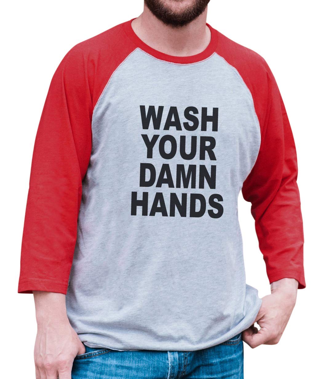 7 ate 9 Apparel Men's Wash Your Hands Graphic T-Shirt - Funny Red Cotton Tee for Casual Wear, Parties & Everyday Outfits
