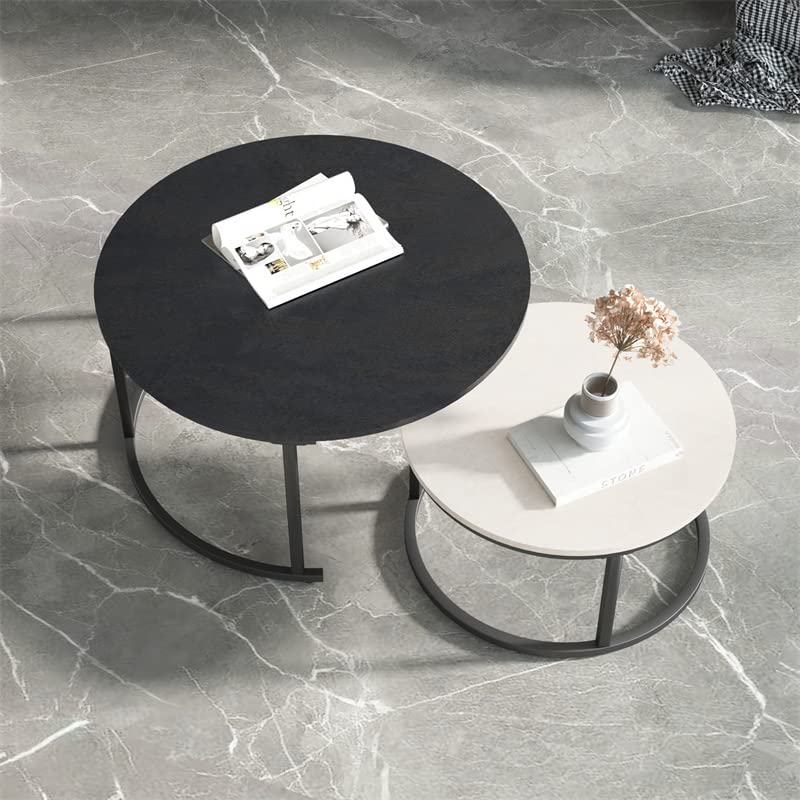 Modern Round Coffee Table - Minimalist 2-Tier Nesting Table for Living Room & Office - Side Table, End Table - Perfect for Small Spaces, Home Decor, Coffee Break & Reading Nook